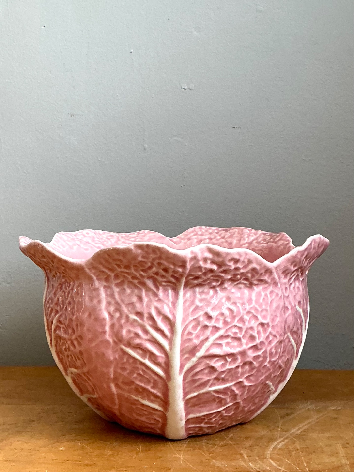 Vintage Bordallo Pinheiro Pink Cabbage Leaf Bowl - Top view
