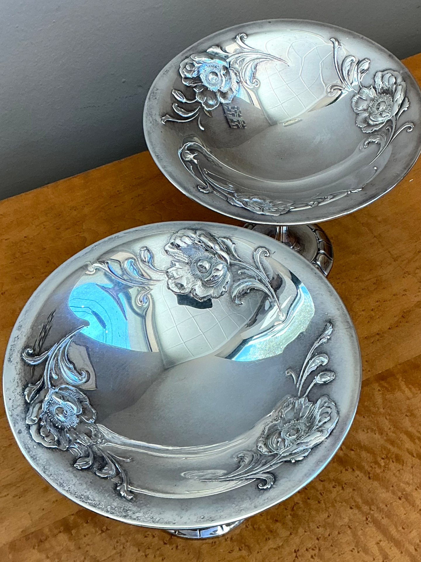 Vintage Silverplate Floral Compotes - Pair - Top view