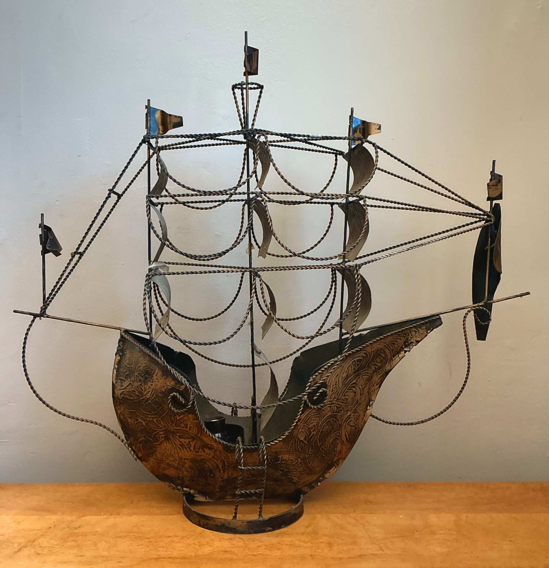 Vintage Monumental Iron Nautical Ship Lamp - Side view