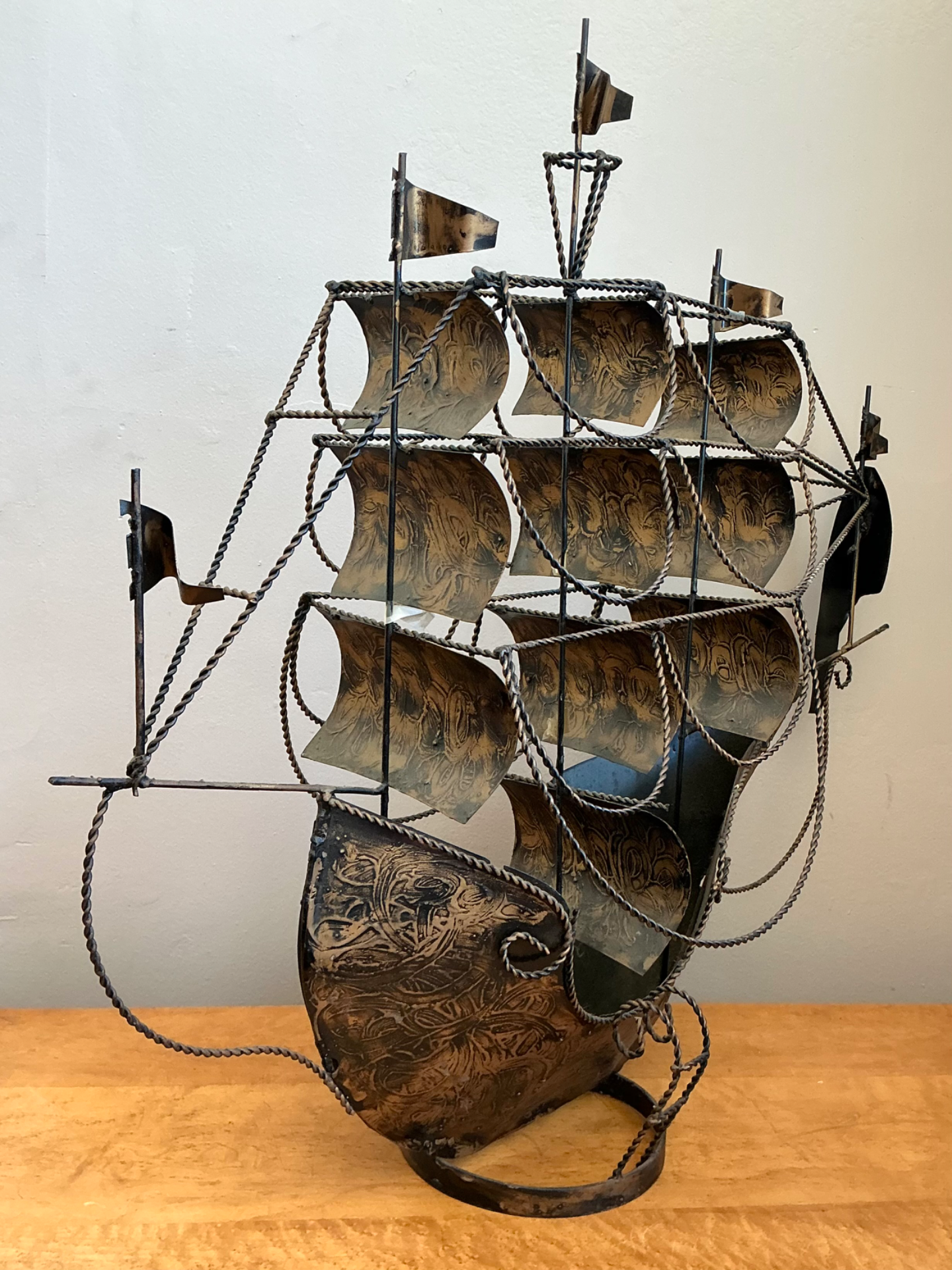 Vintage Monumental Iron Nautical Ship Lamp - Top view