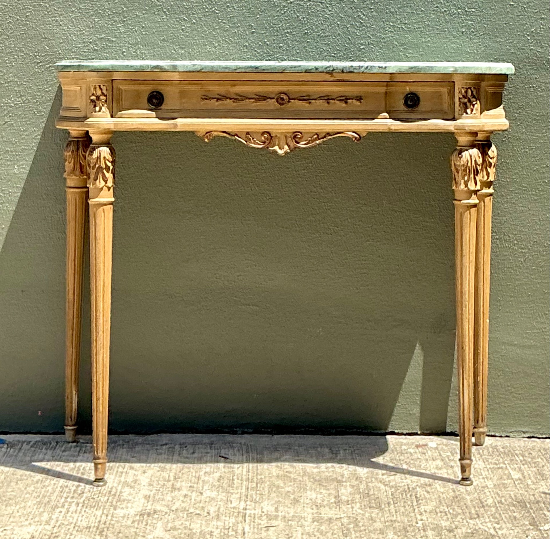 Vintage Marble Top Carved Console Wall Table - Top view