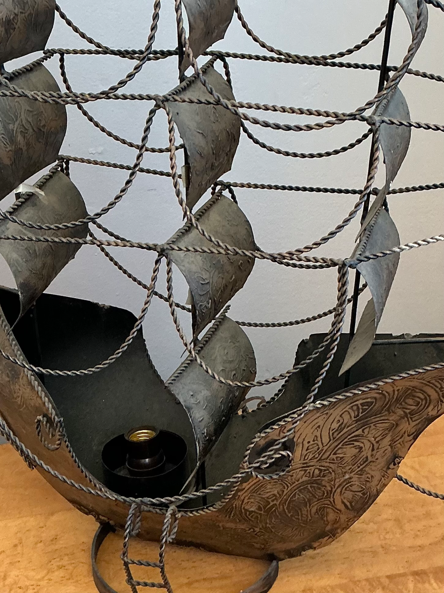Vintage Monumental Iron Nautical Ship Lamp - Back view