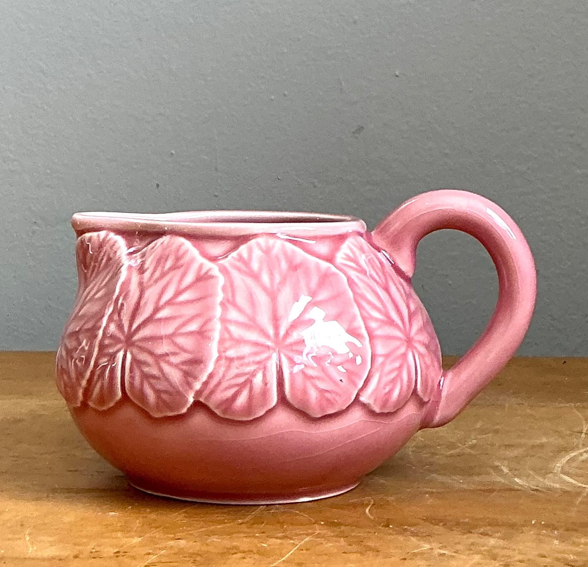 Vintage Bordallo Pinheiro Pink Cabbage Leaf Creamer - Back view