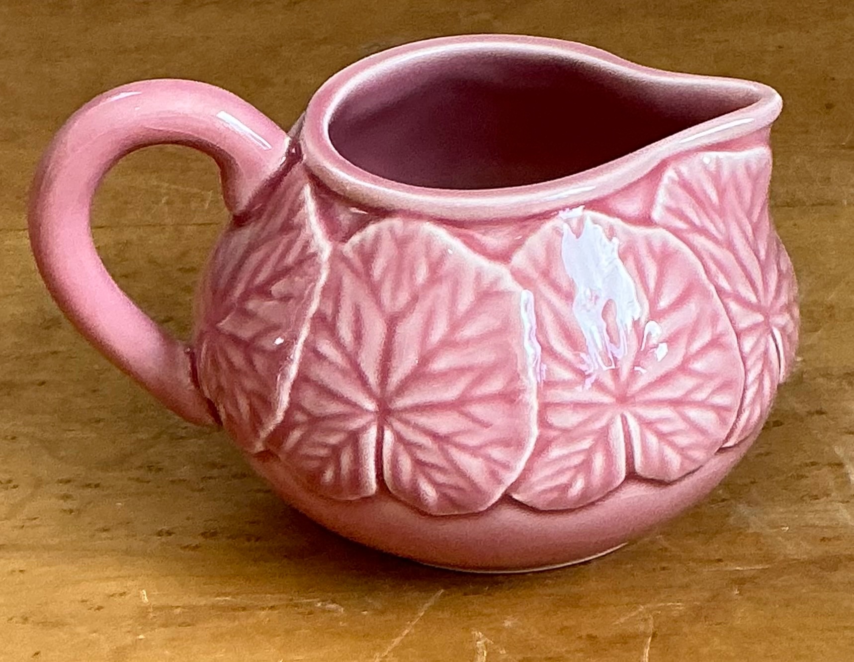 Vintage Bordallo Pinheiro Pink Cabbage Leaf Creamer - Top view