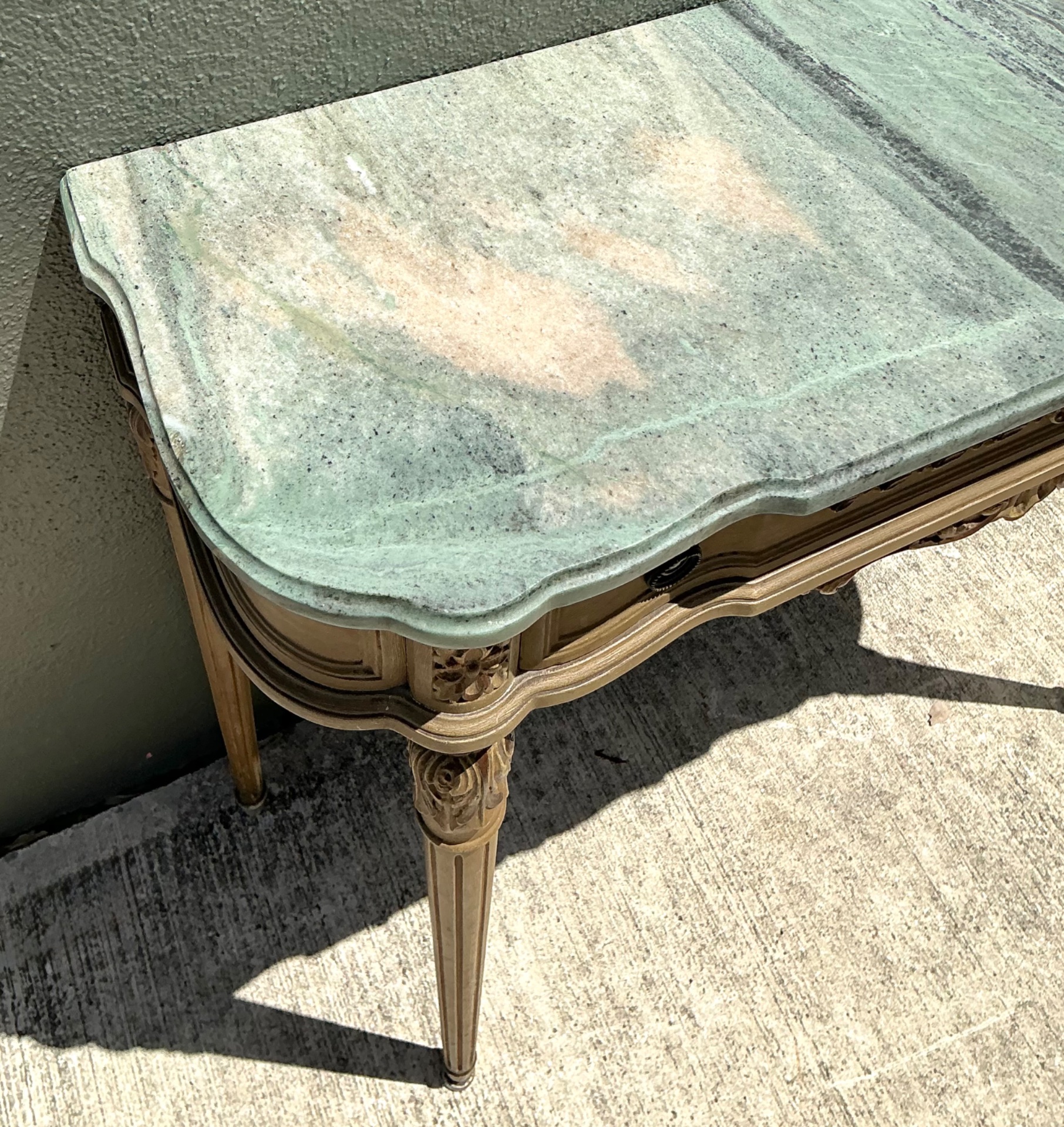 Vintage Marble Top Carved Console Wall Table - Back view
