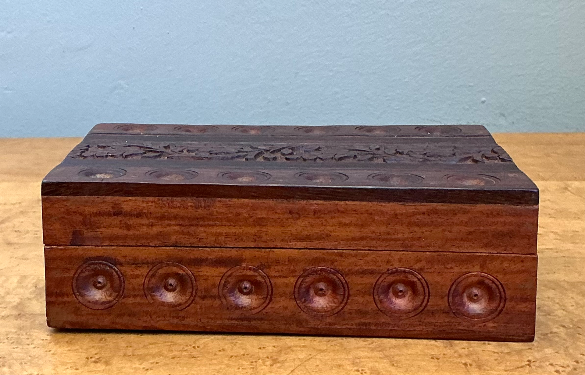 Vintage Carved Wood Trinket Box - Back view