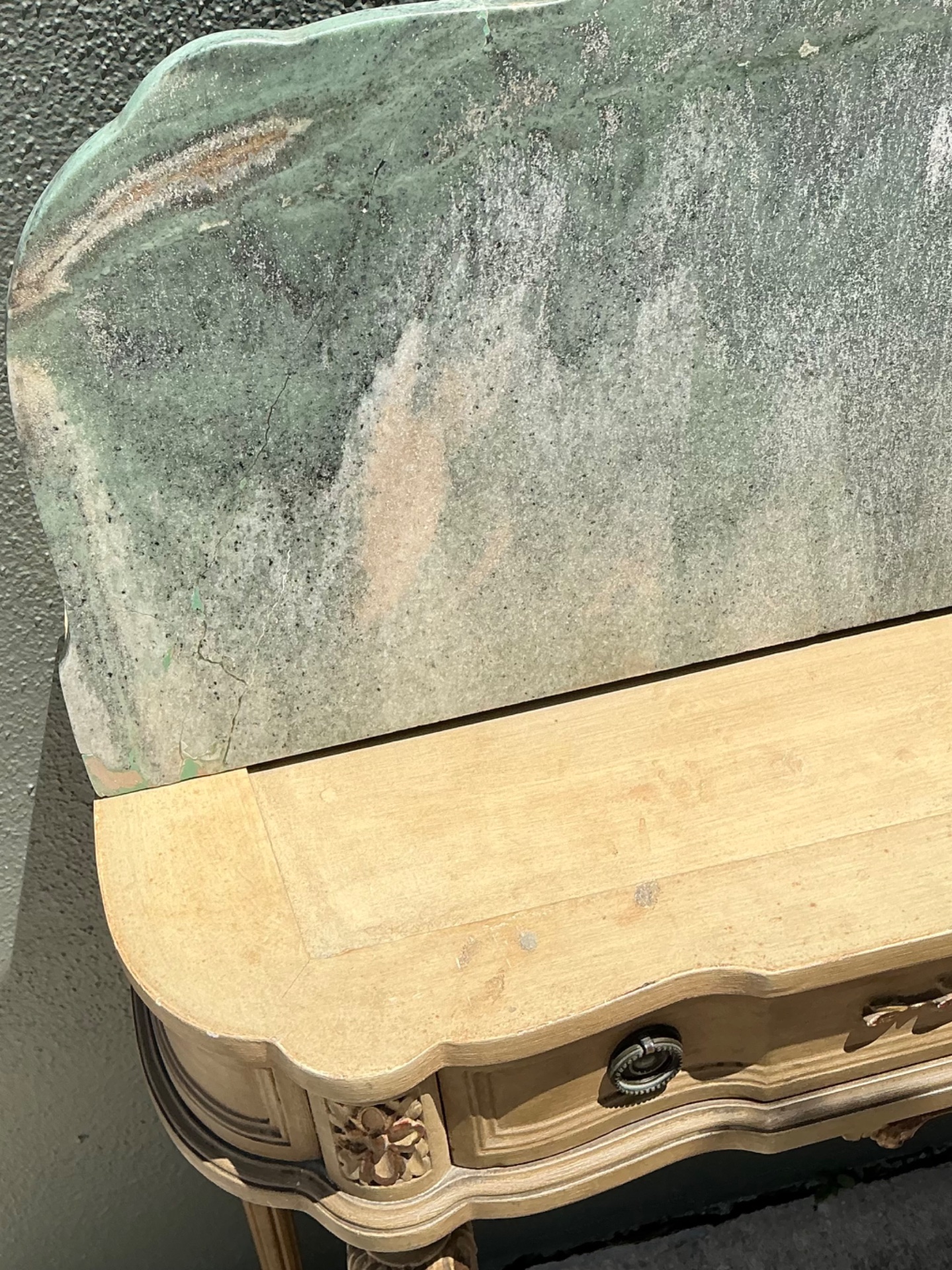 Vintage Marble Top Carved Console Wall Table - Top view