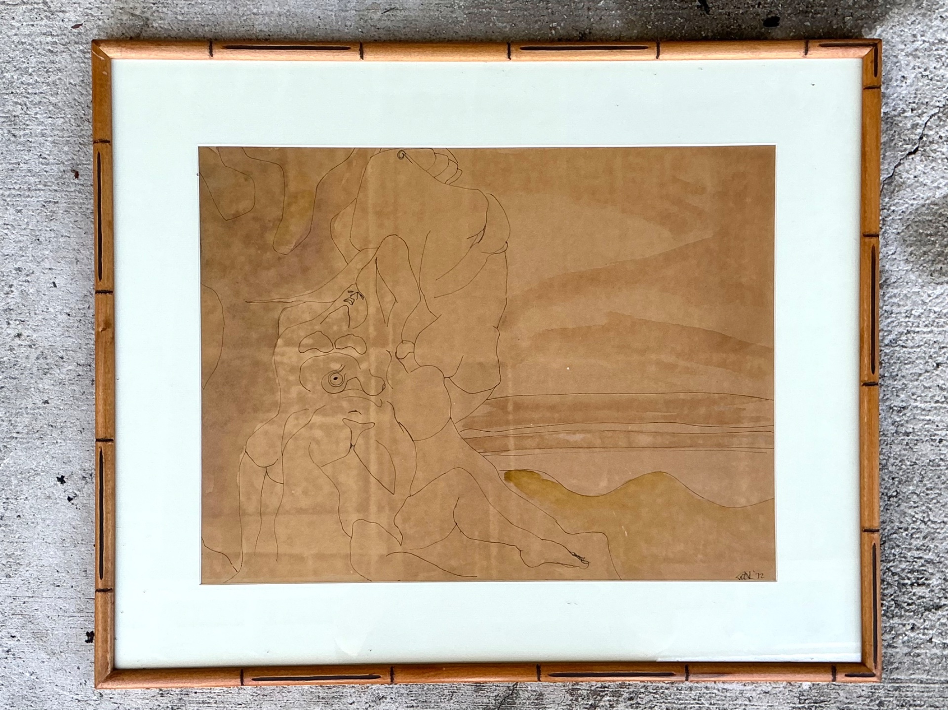 Framed Abstract Figurative Line Drawing - Side view