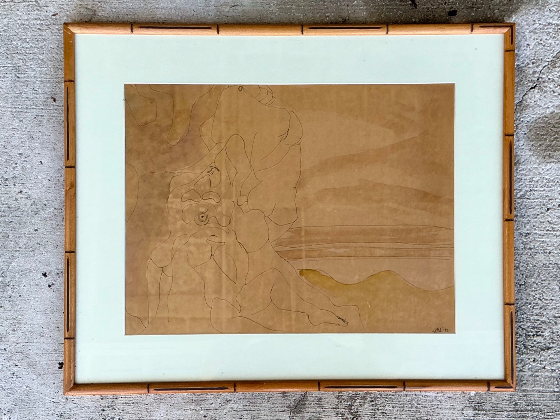 Framed Abstract Figurative Line Drawing - Top view