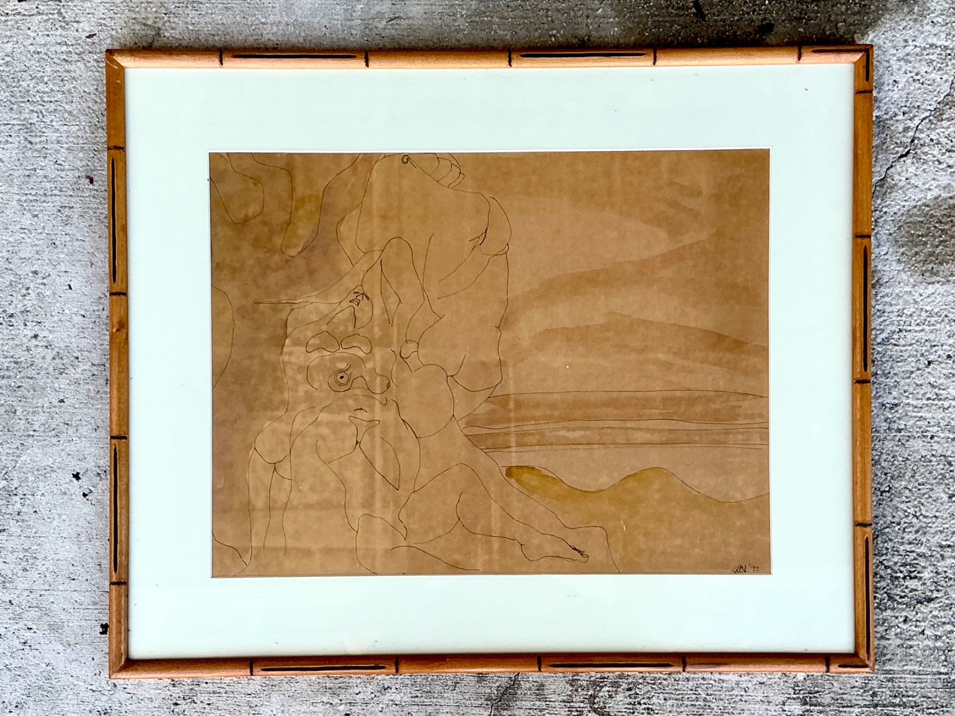 Framed Abstract Figurative Line Drawing - Back view