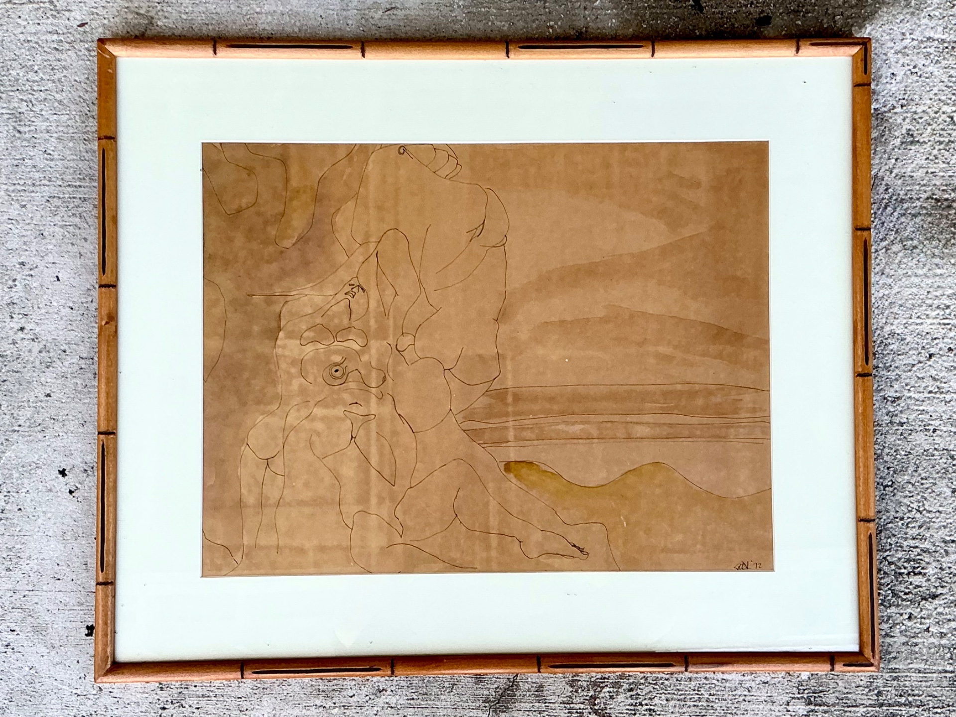 Framed Abstract Figurative Line Drawing - Detail view