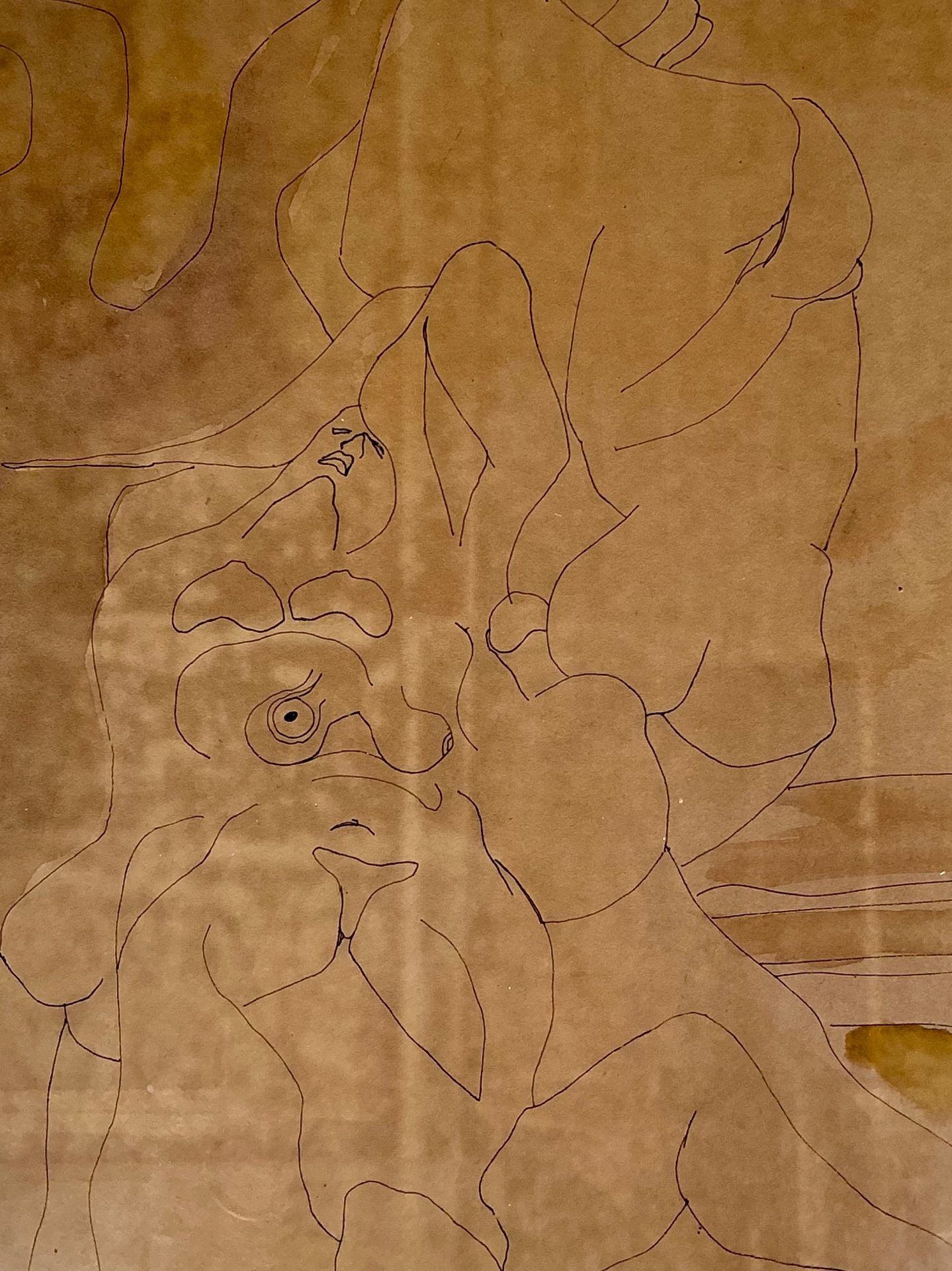 Framed Abstract Figurative Line Drawing - Back view