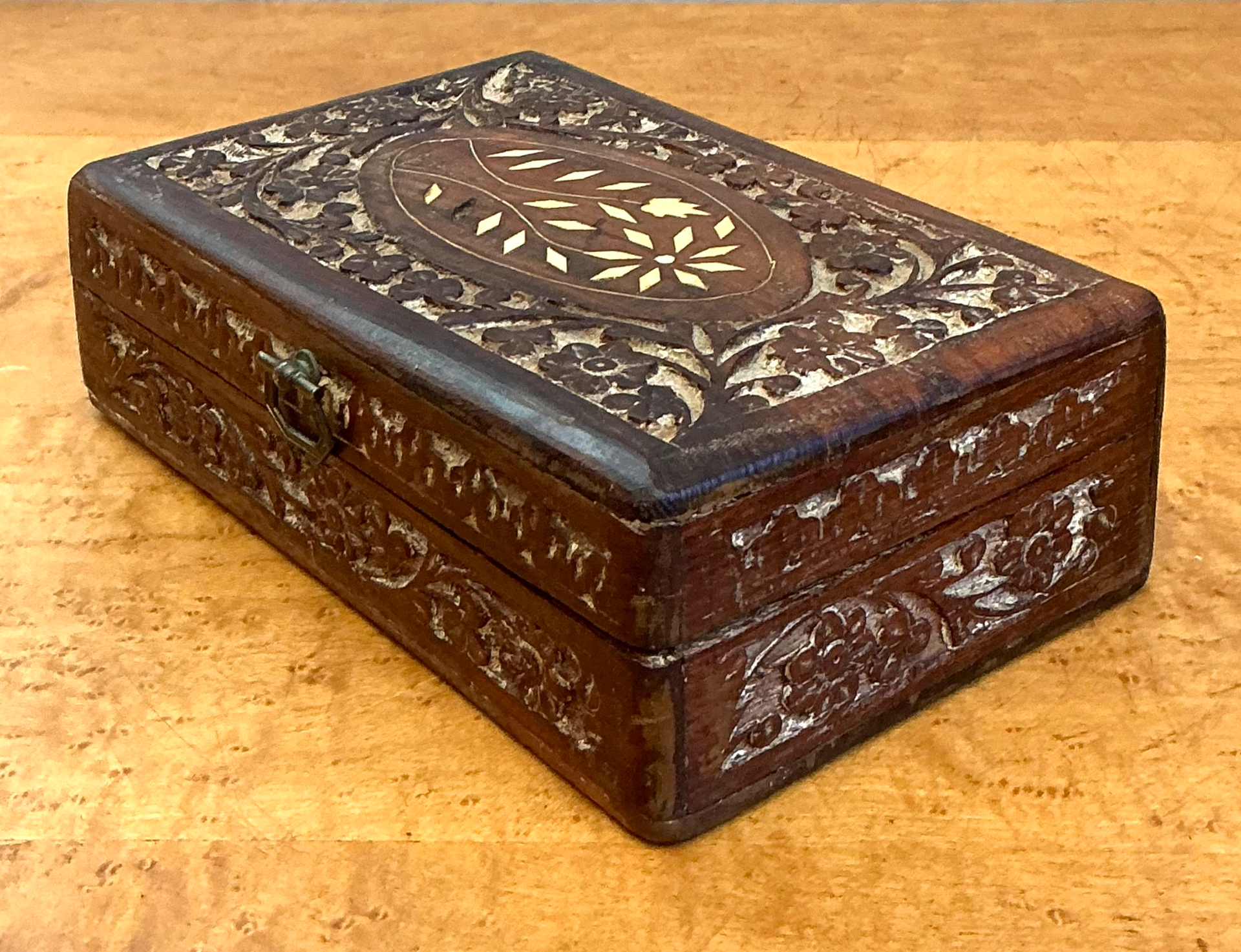 Vintage Inlaid Wood Trinket Box - Side view