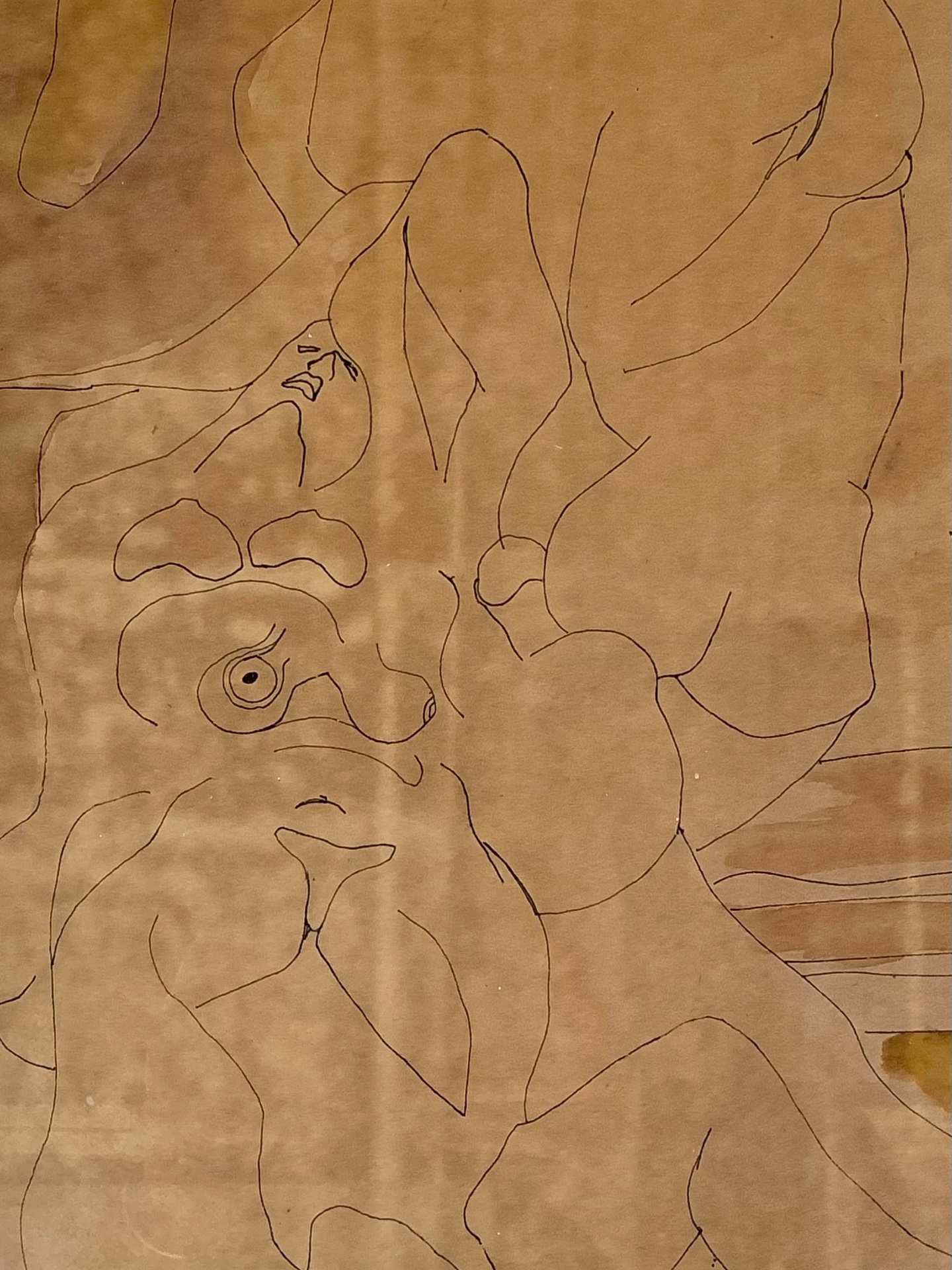 Framed Abstract Figurative Line Drawing - Top view