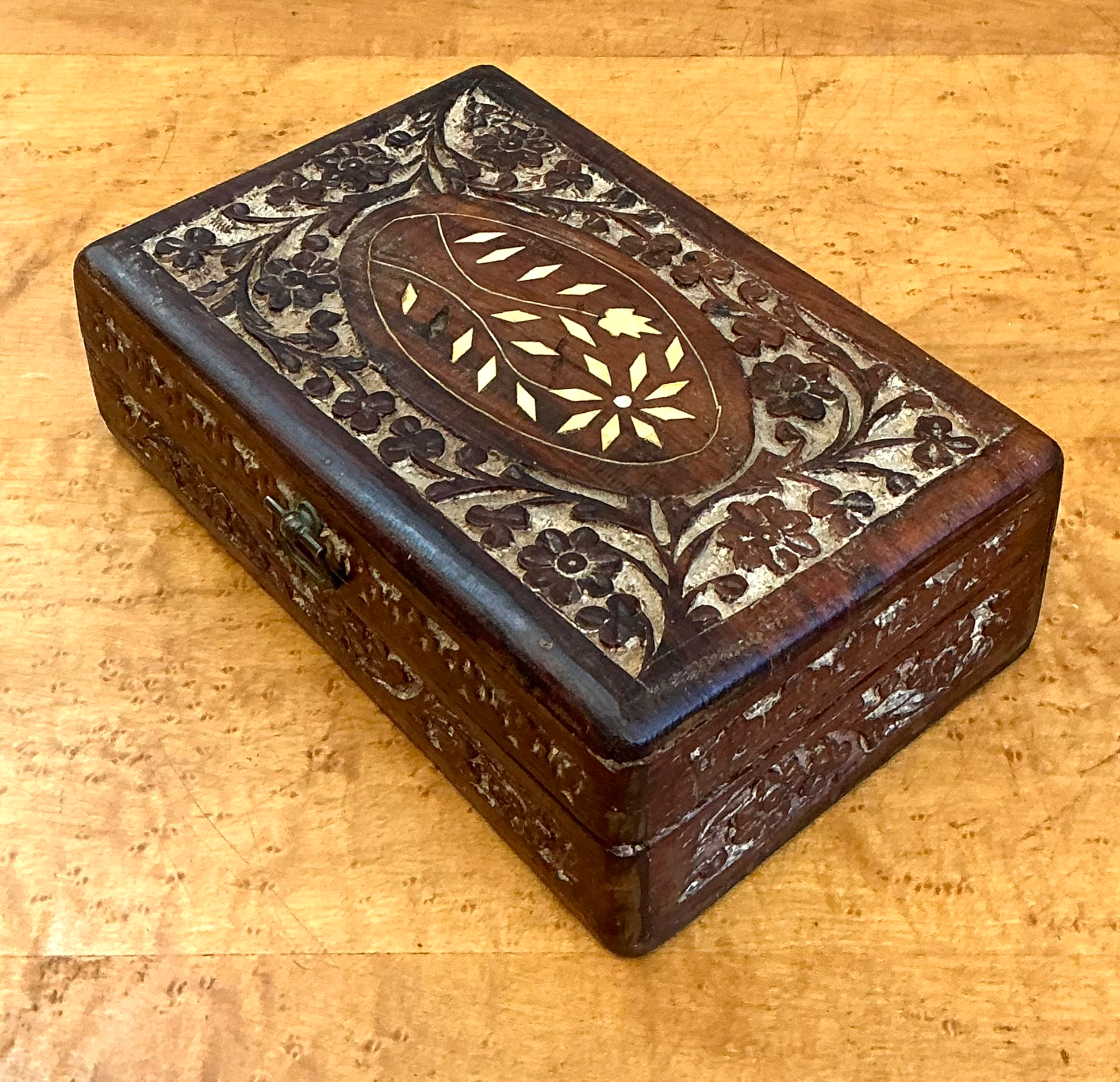 Vintage Inlaid Wood Trinket Box - Top view