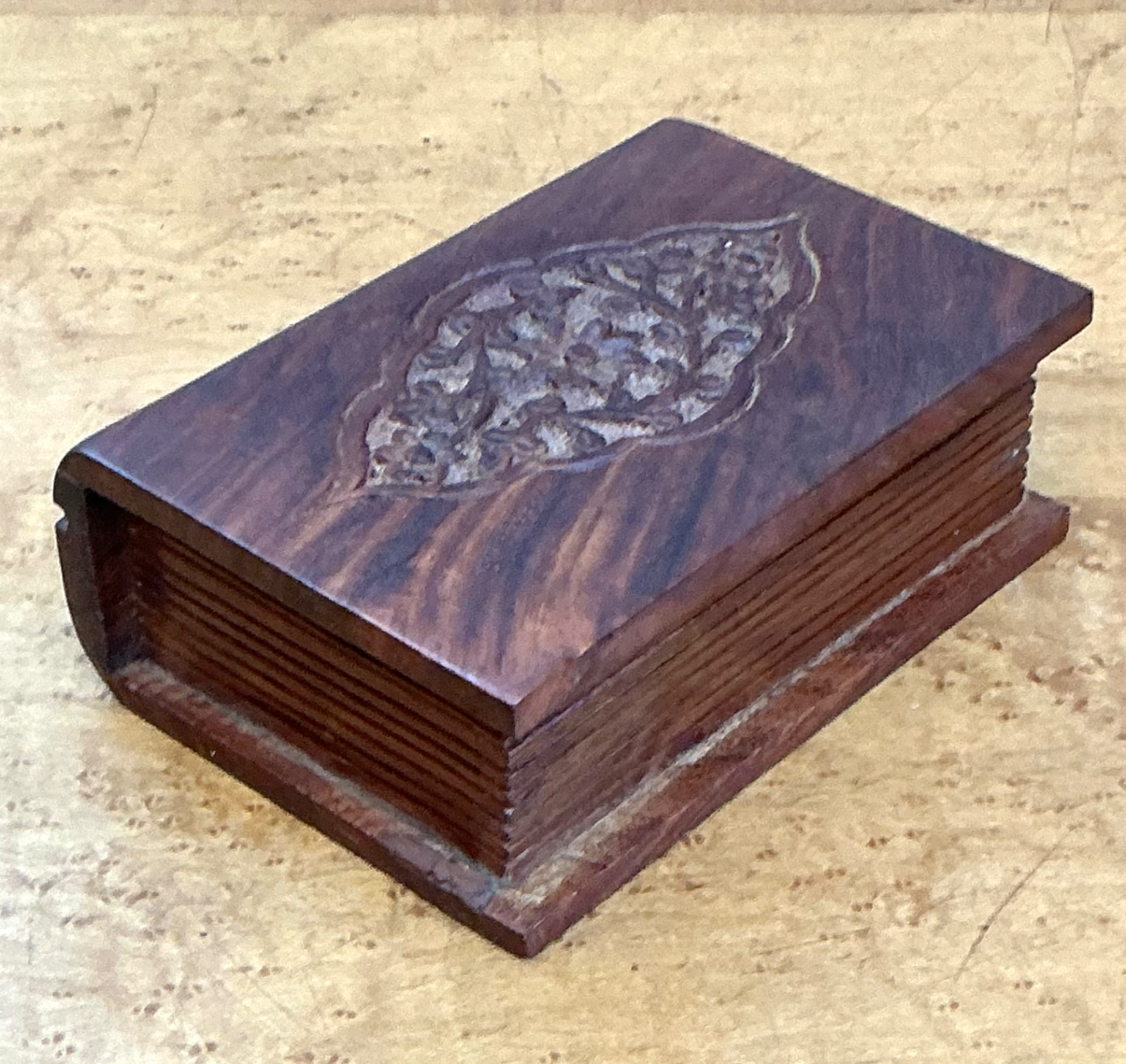 Vintage Carved Wood Trinket Box - Back view