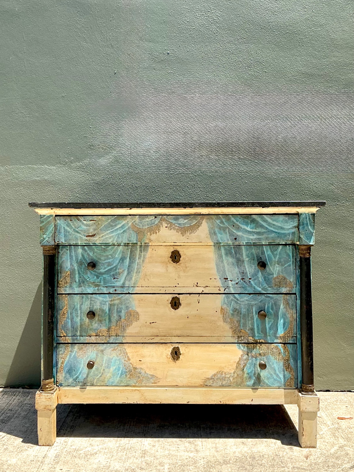 Vintage Hand-Painted Drapery Swag Motif Dresser - Side view