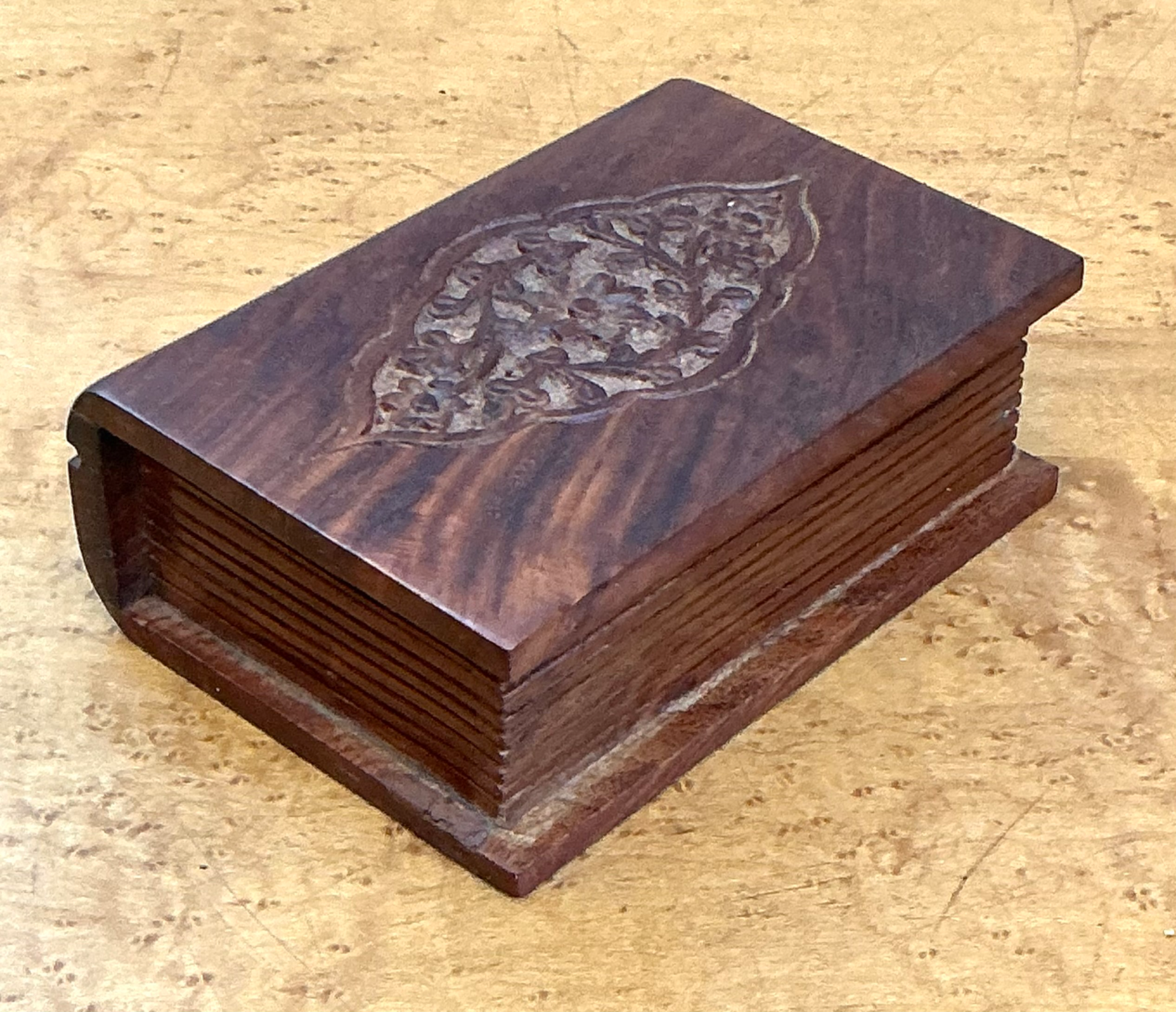 Vintage Carved Wood Trinket Box - Top view