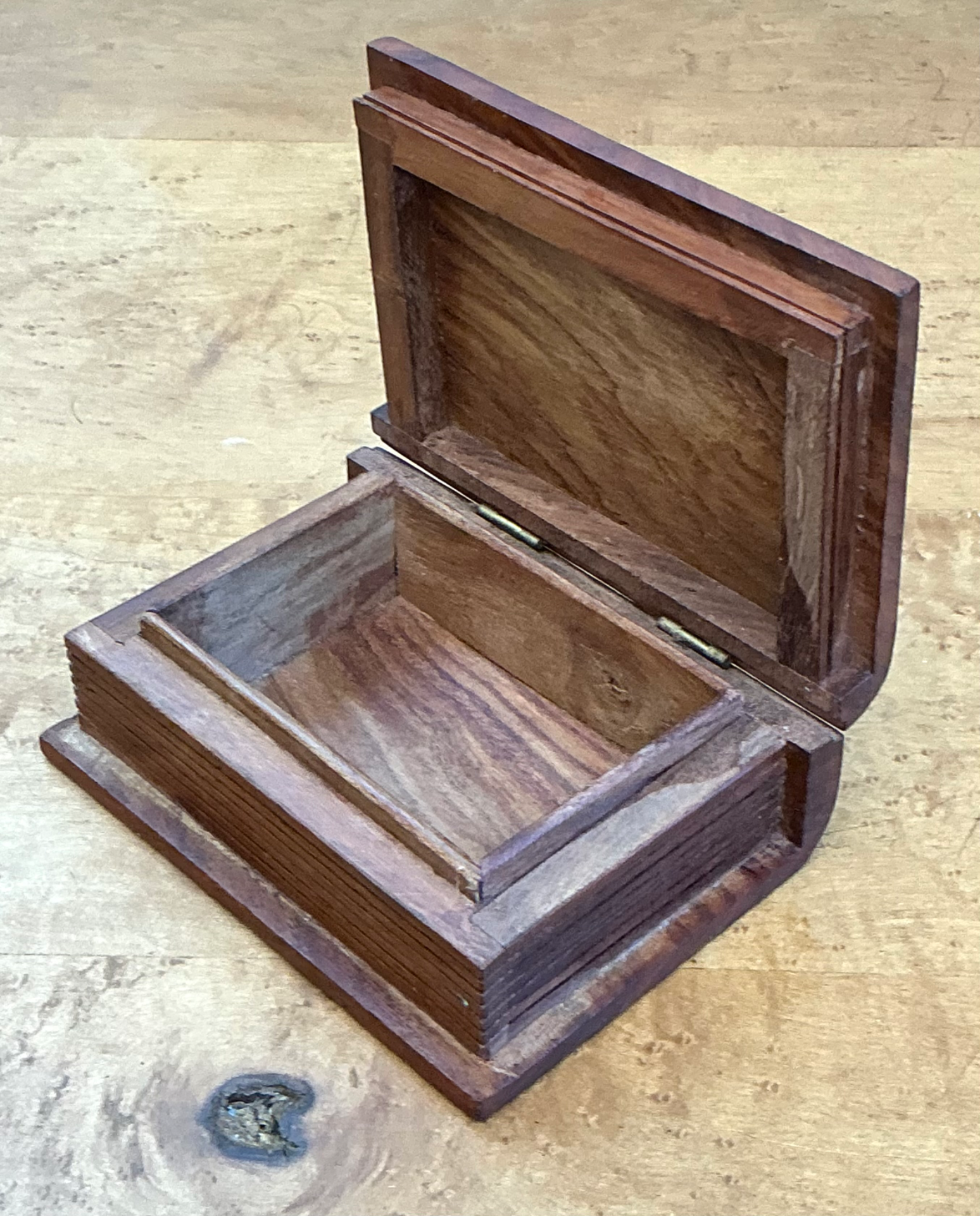 Vintage Carved Wood Trinket Box - Side view