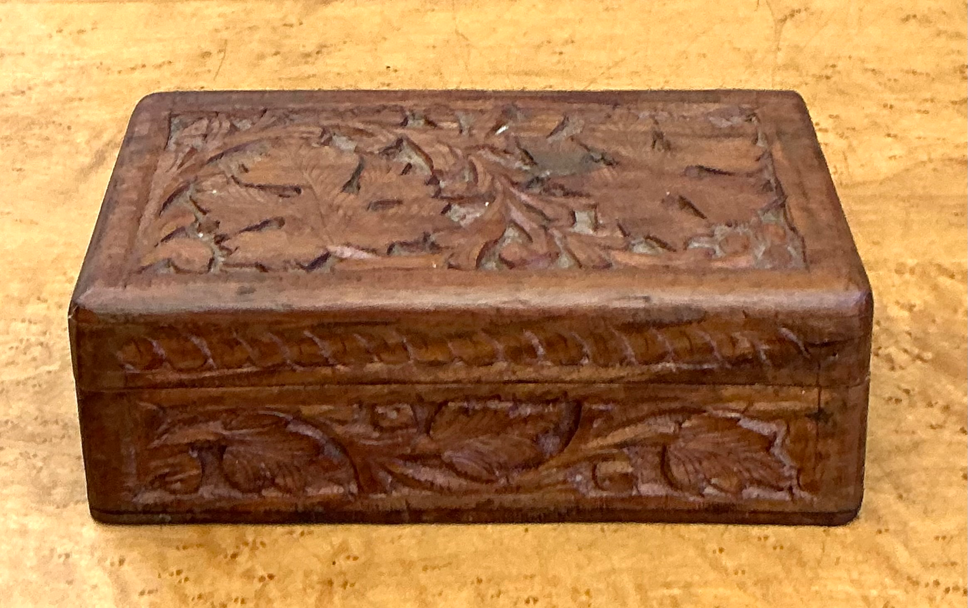 Vintage Carved Wood Trinket Box - Back view