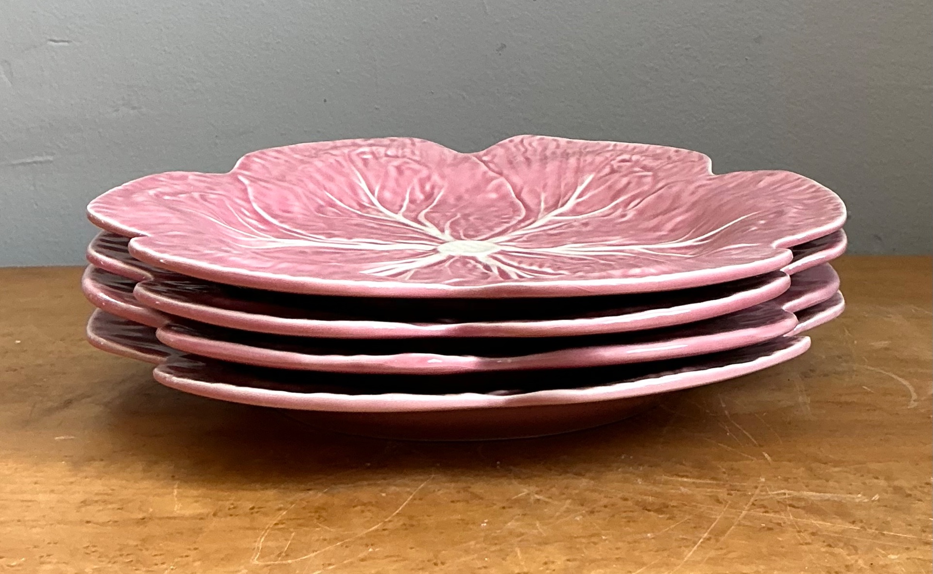 Vintage Bordallo Pinheiro Pink Cabbage Leaf Plates - Set of 4 - Back view