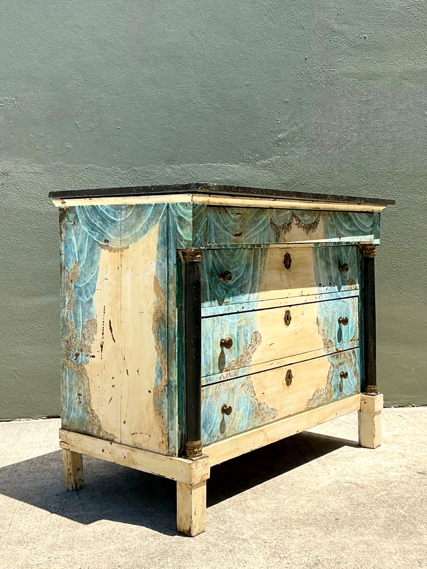 Vintage Hand-Painted Drapery Swag Motif Dresser - Detail view