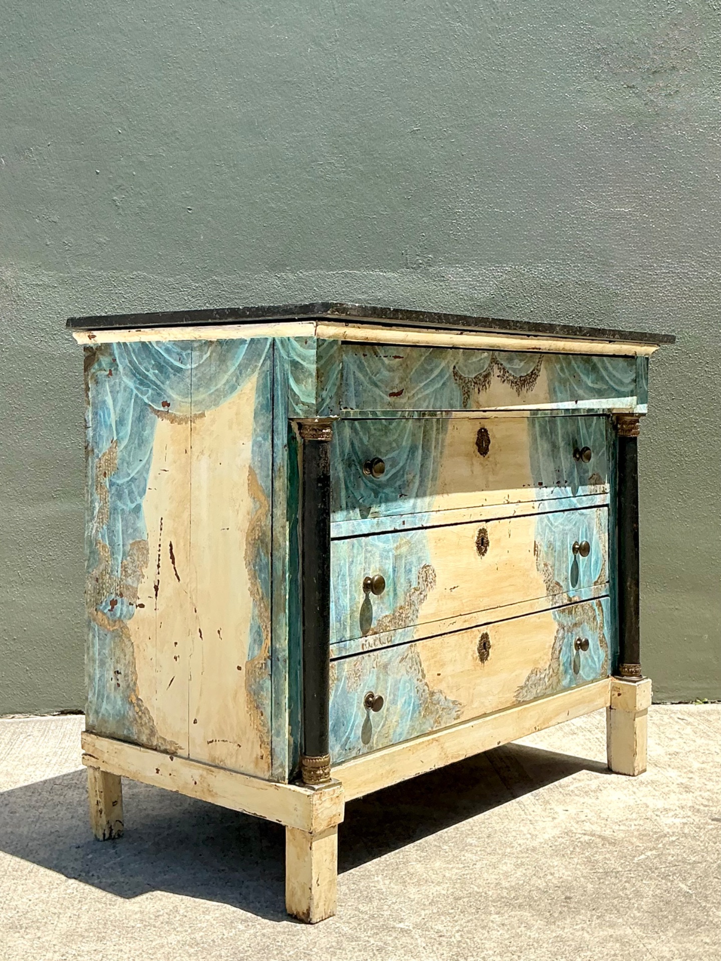 Vintage Hand-Painted Drapery Swag Motif Dresser - Back view