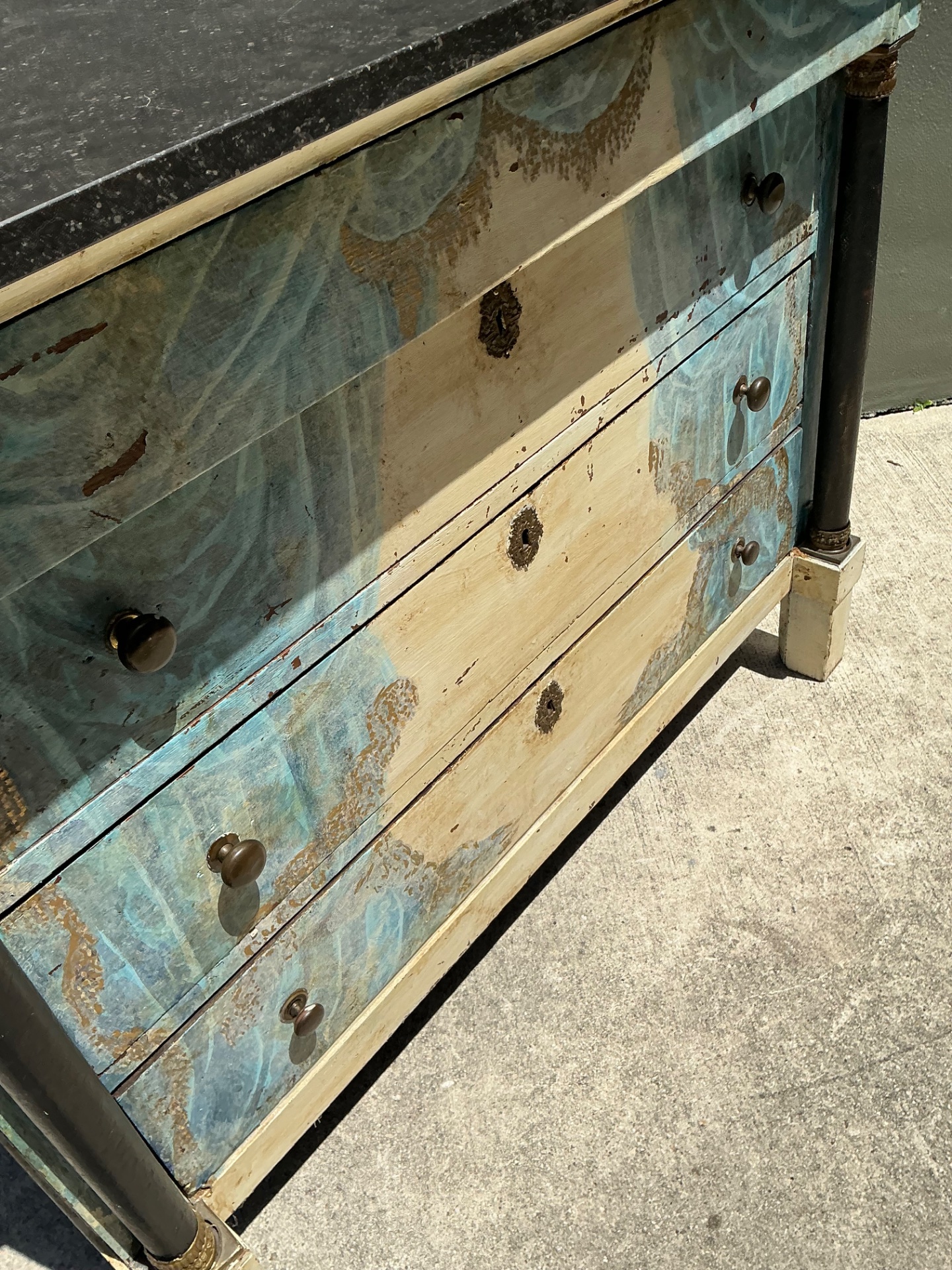 Vintage Hand-Painted Drapery Swag Motif Dresser - Top view