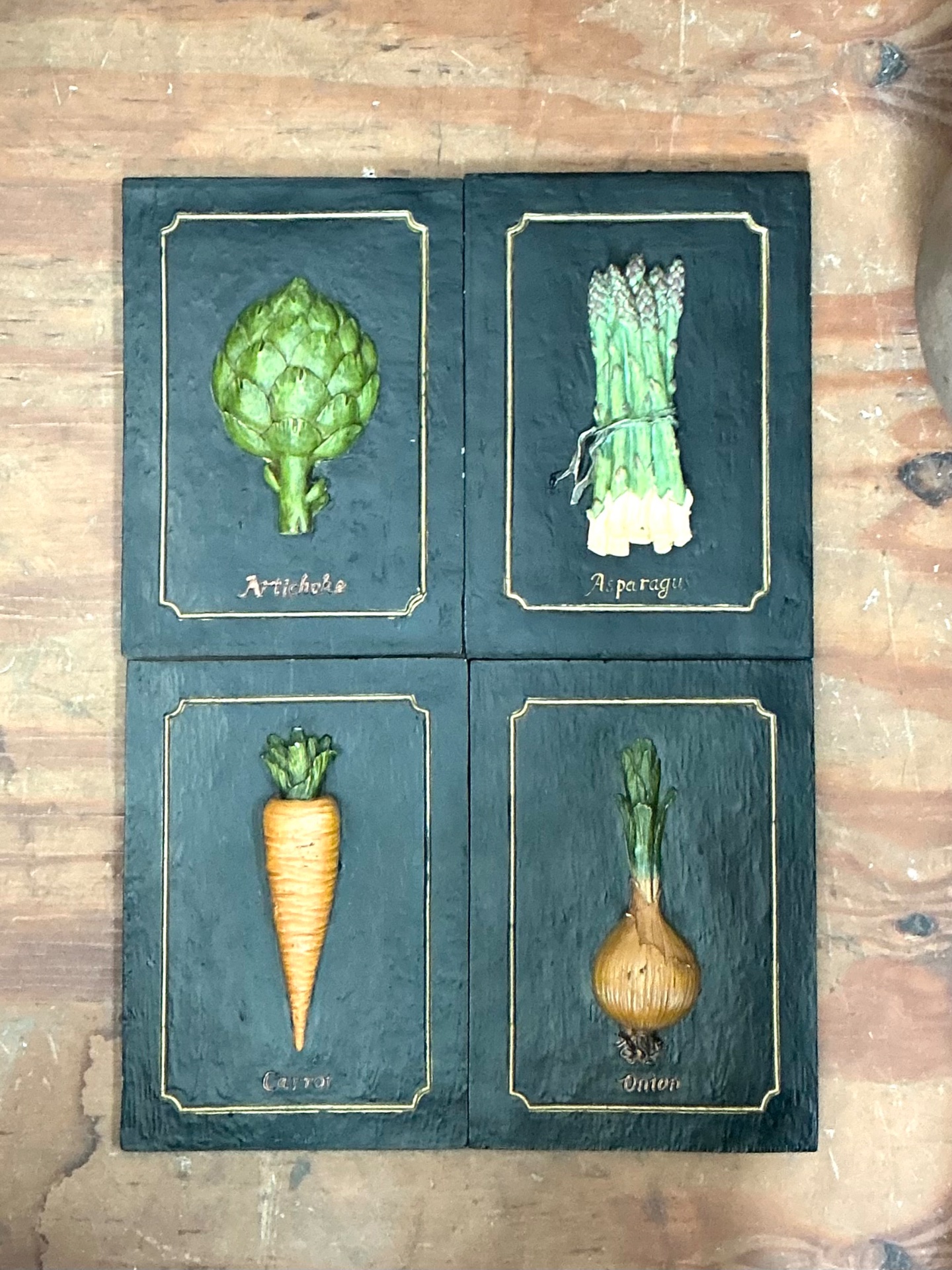 Vintage Vegetable Relief Wall Plaques - Set of 4 - Side view