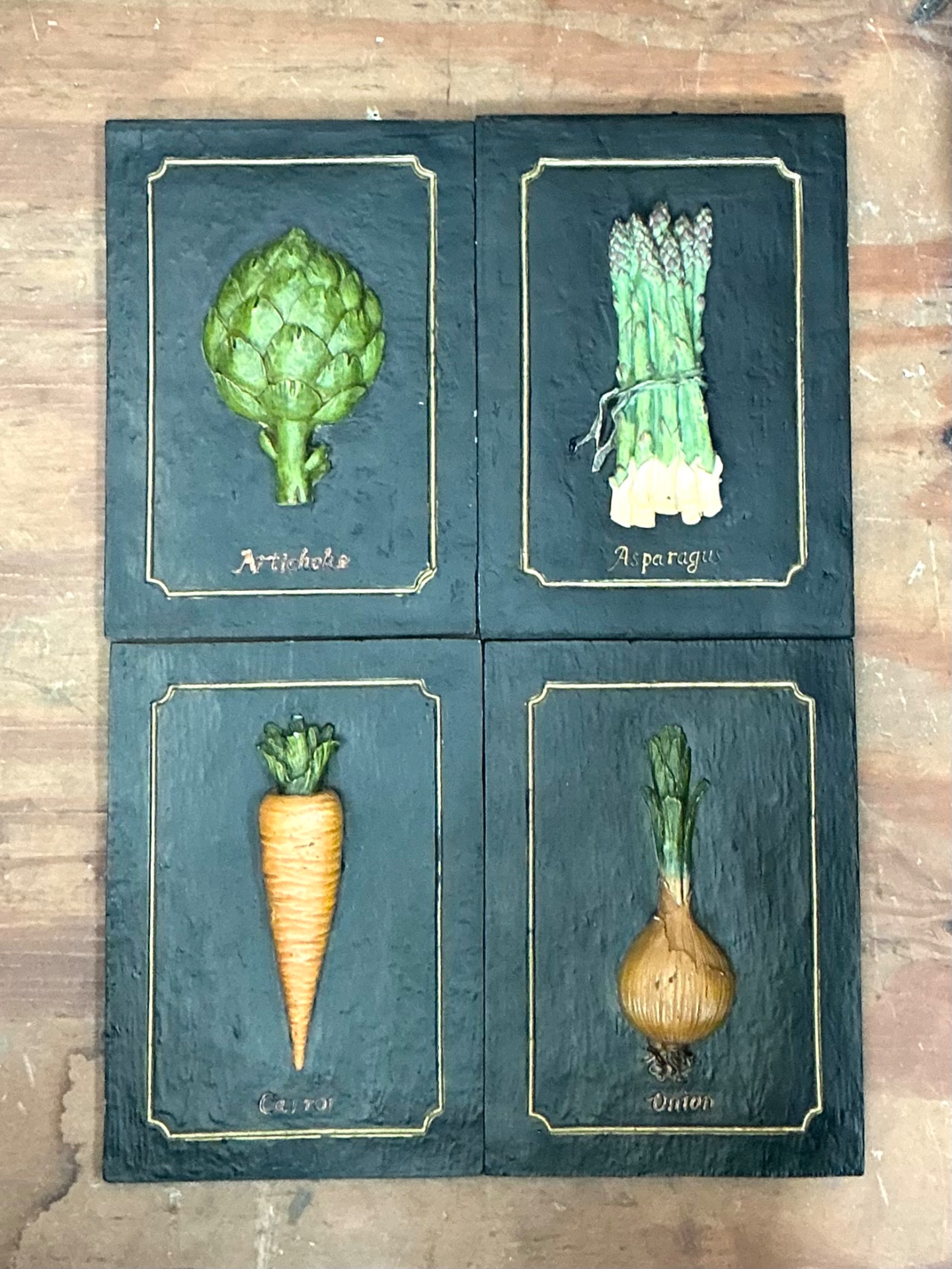 Vintage Vegetable Relief Wall Plaques - Set of 4 - Top view