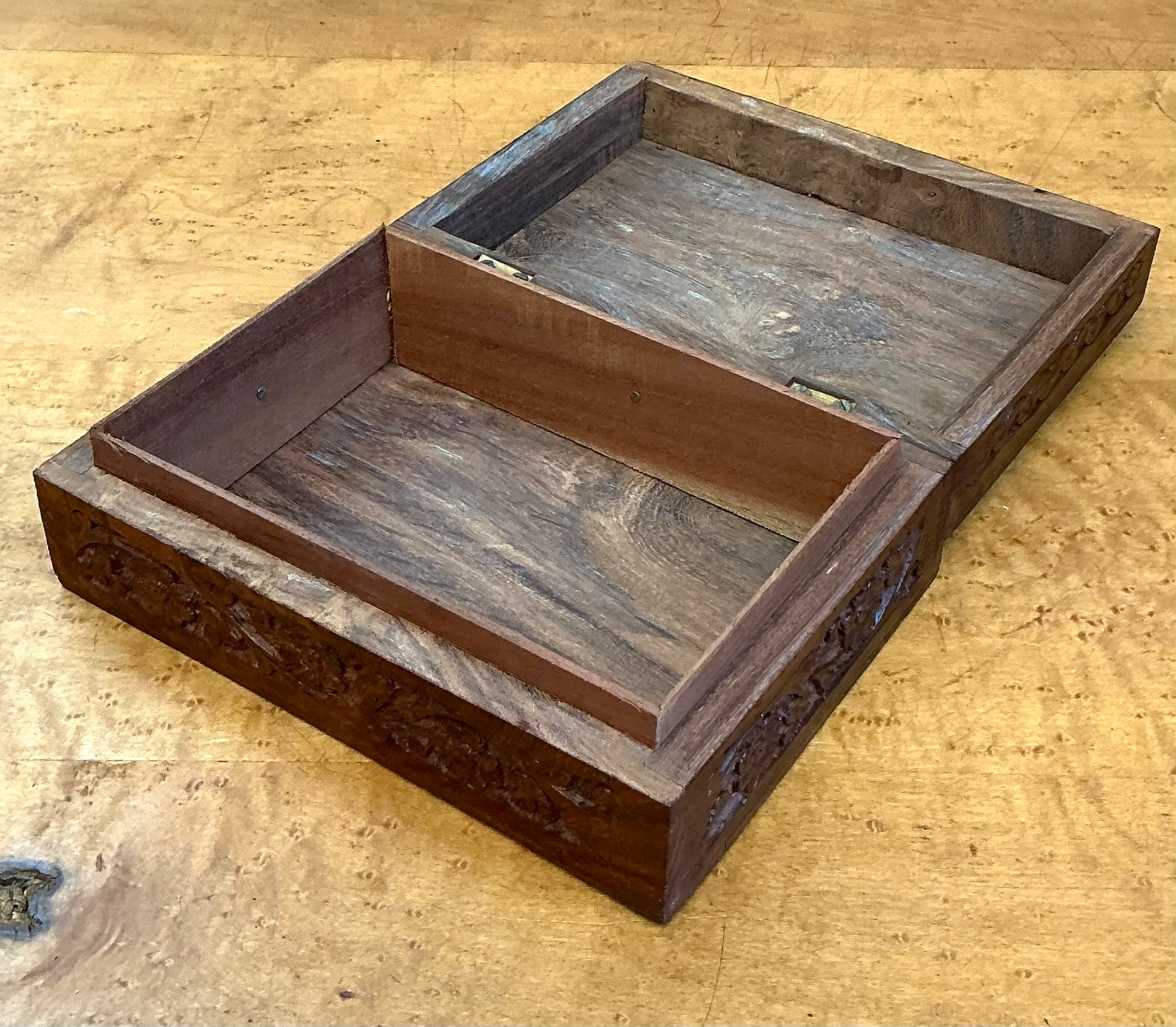 Vintage Carved Wood Trinket Box - Top view