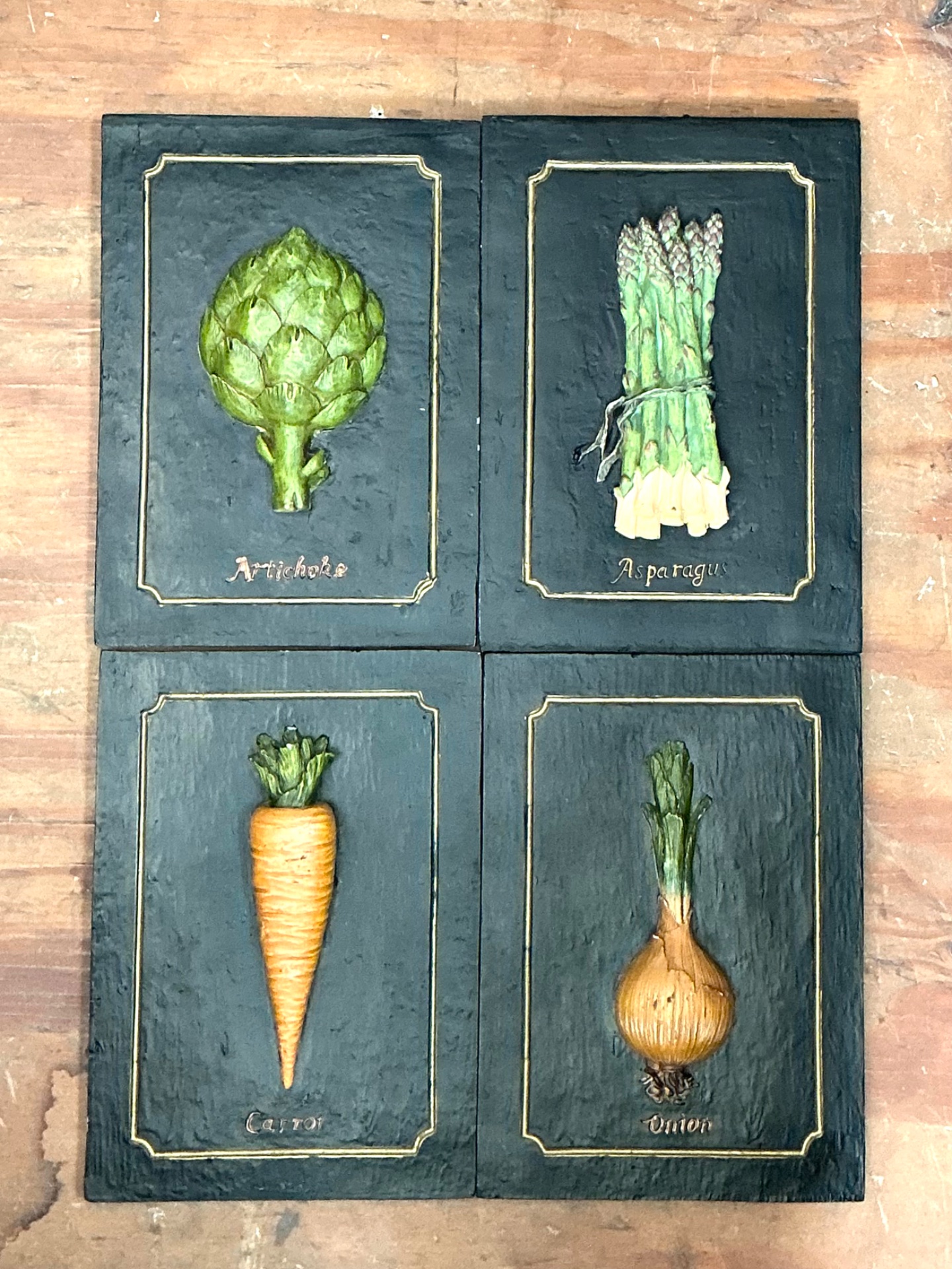 Vintage Vegetable Relief Wall Plaques - Set of 4 - Detail view