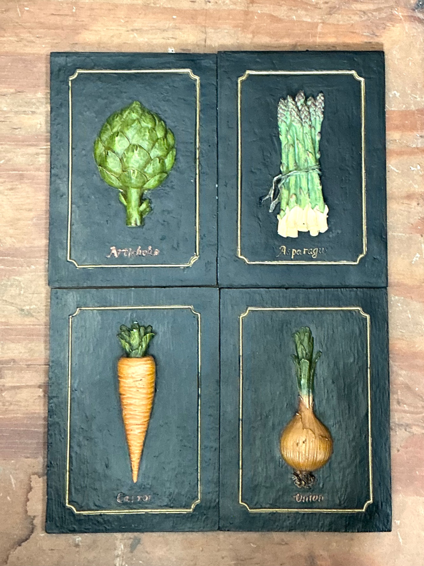 Vintage Vegetable Relief Wall Plaques - Set of 4 - Back view