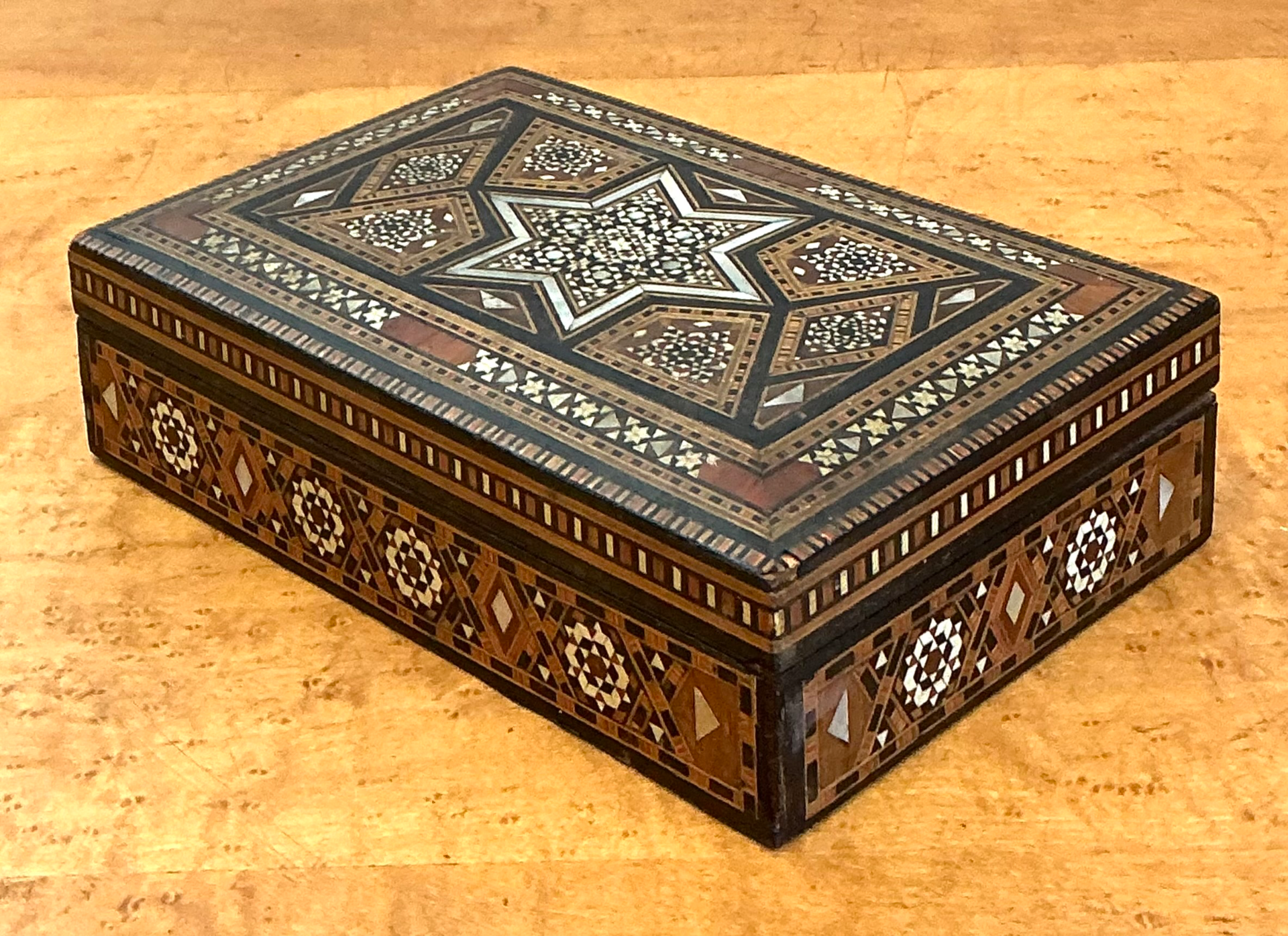 Vintage Inlaid Wood Decorative Box - Side view