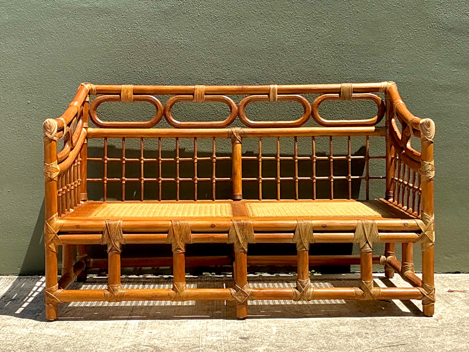 Vintage Loop Rattan Loveseat - Side view