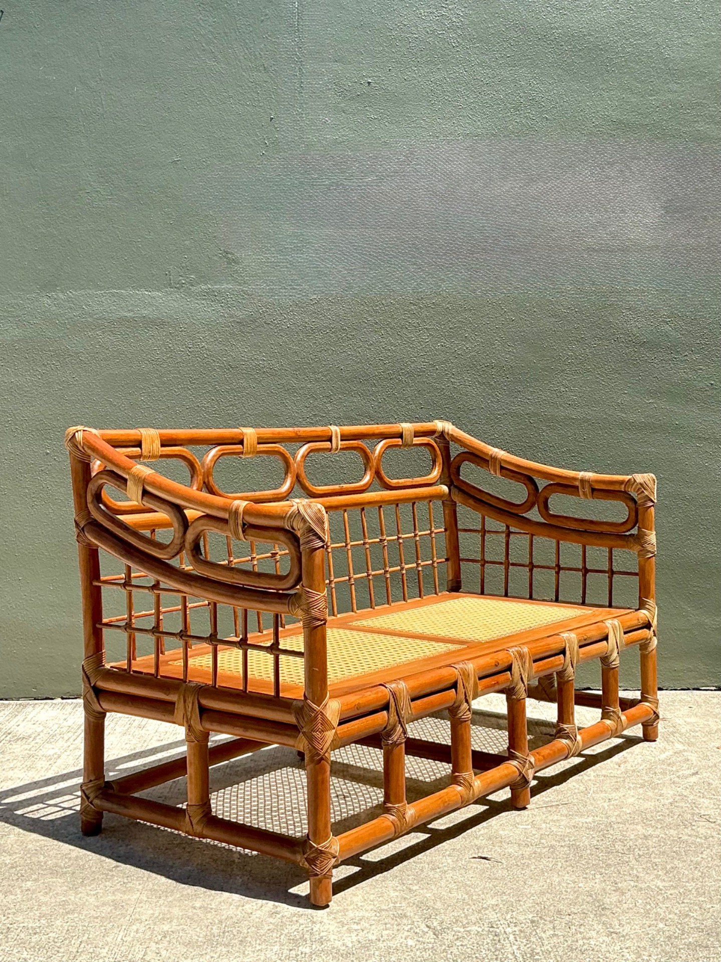 Vintage Loop Rattan Loveseat - Top view