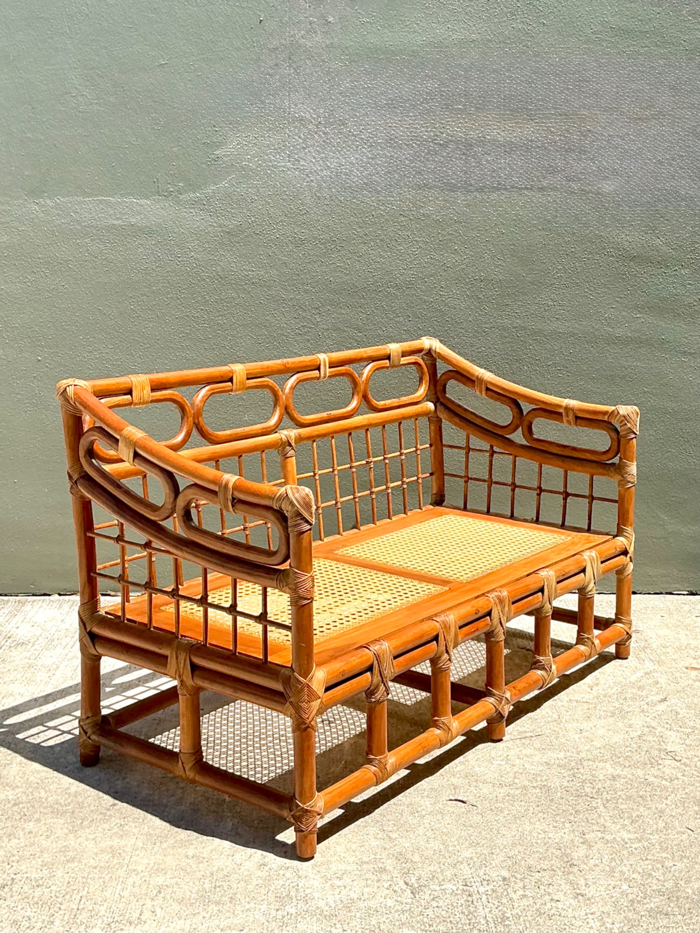 Vintage Loop Rattan Loveseat - Back view
