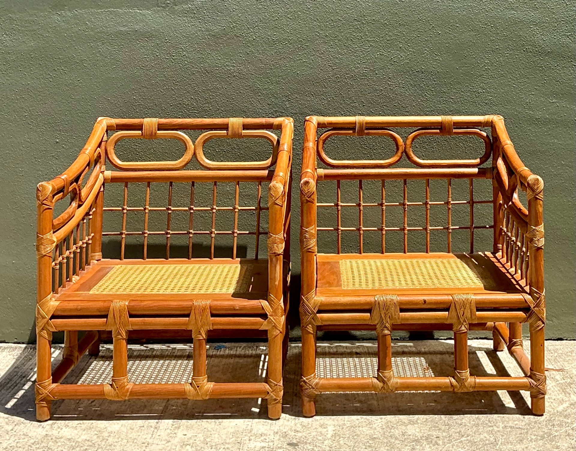 Vintage Loop Rattan Lounge Chairs - A Pair - Top view