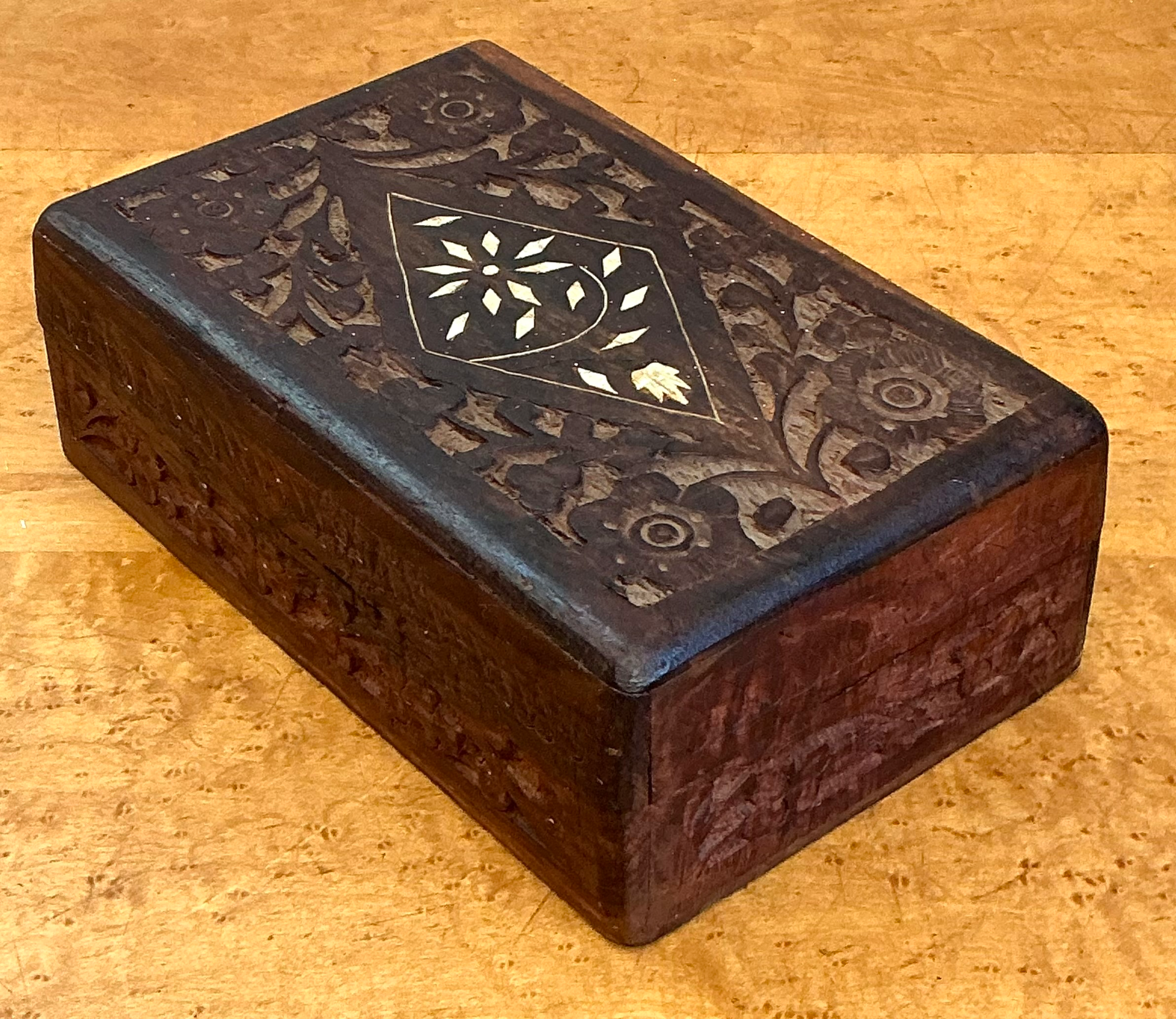 Vintage Inlaid Wood Trinket Box - Side view