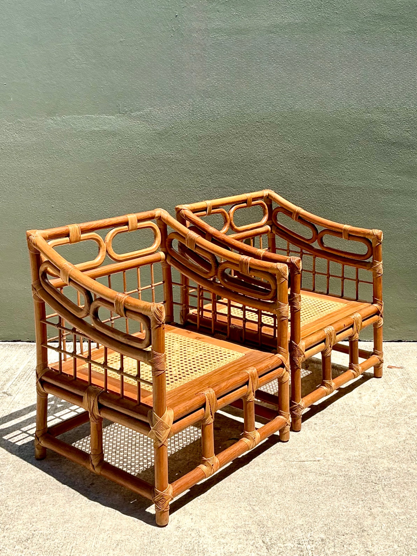 Vintage Loop Rattan Lounge Chairs - A Pair - Back view
