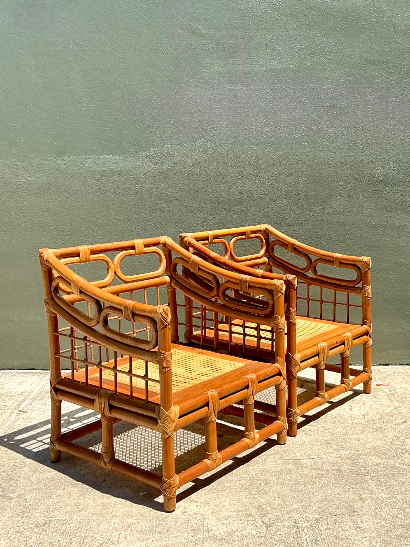 Vintage Loop Rattan Lounge Chairs - A Pair - Back view