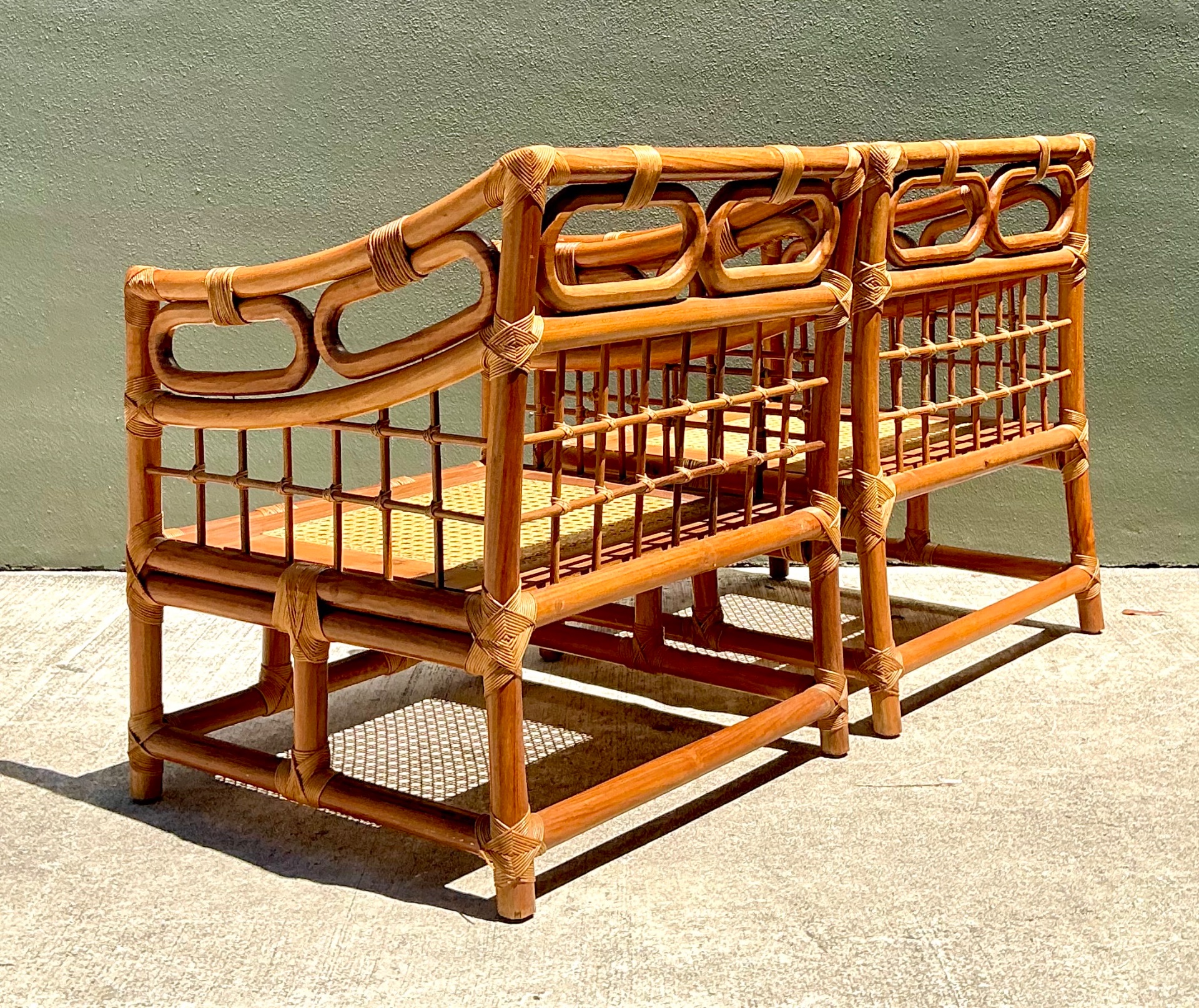 Vintage Loop Rattan Lounge Chairs - A Pair - Side view