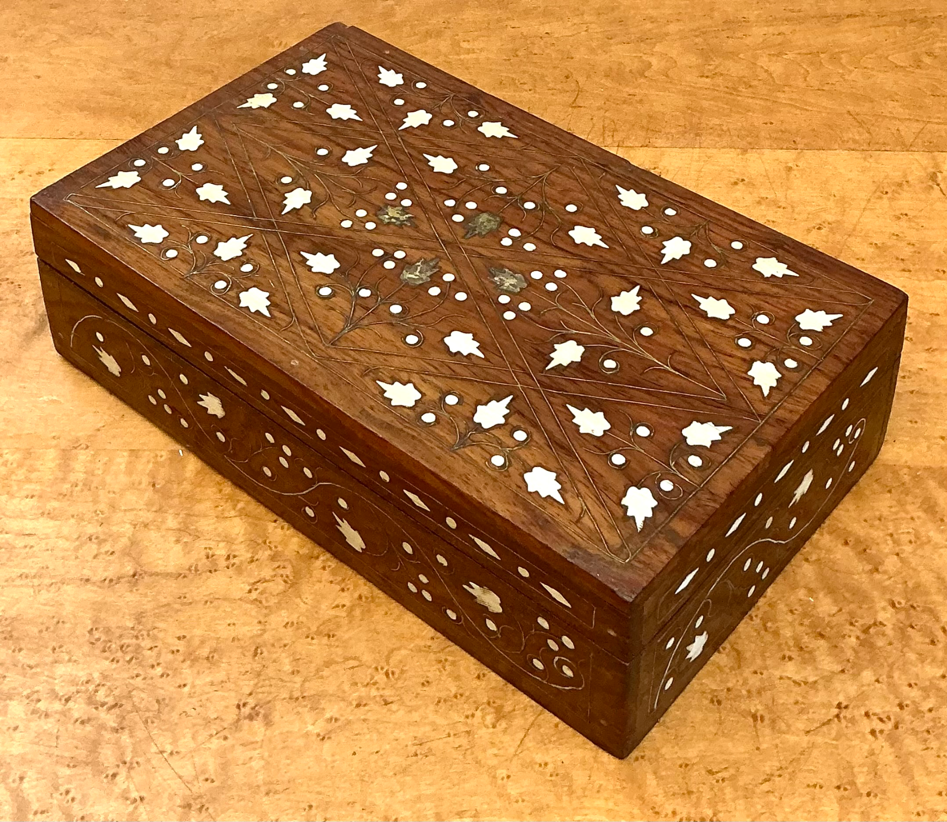 Vintage Inlaid Wood Trinket Box - Side view