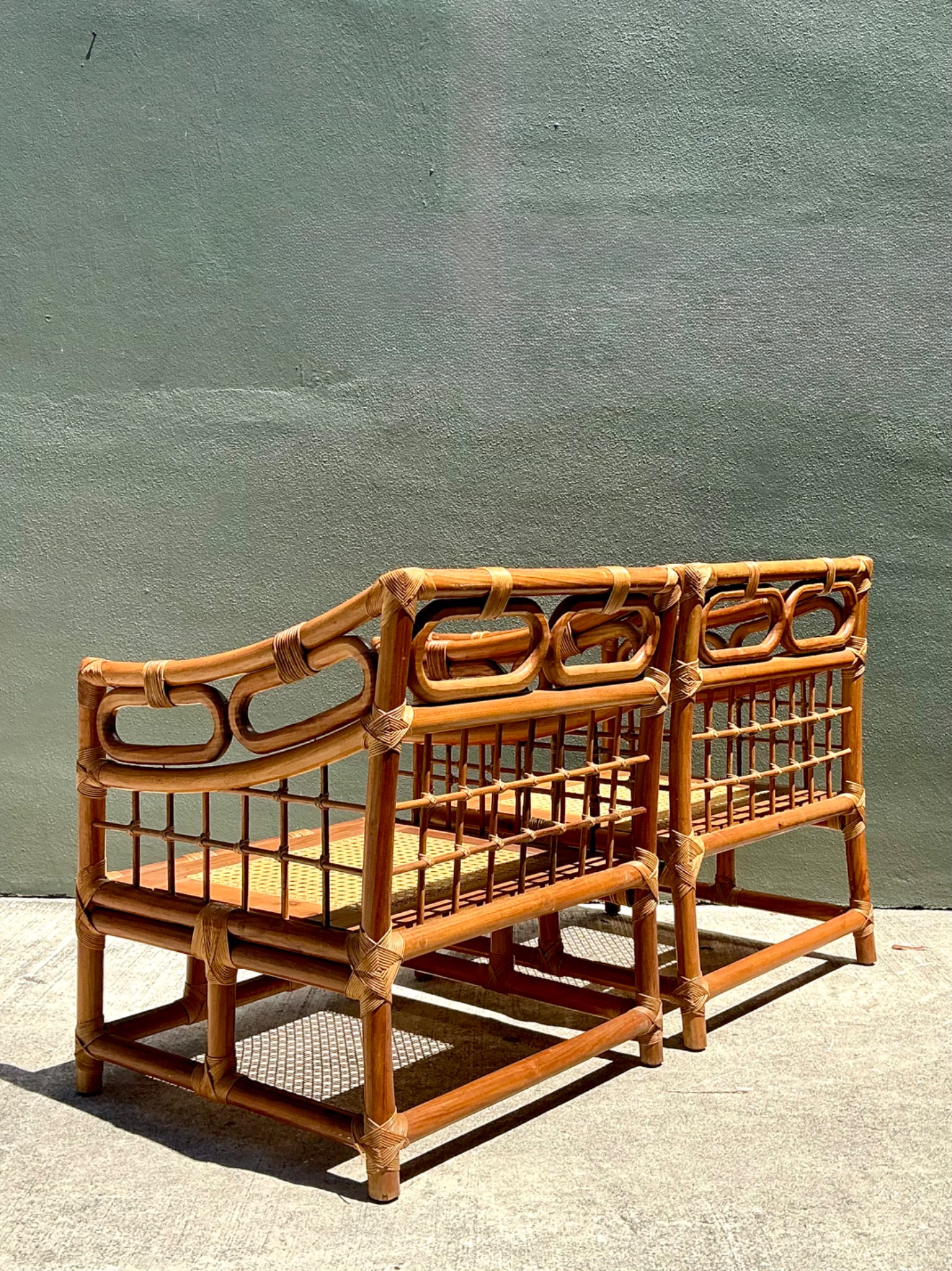Vintage Loop Rattan Lounge Chairs - A Pair - Side view