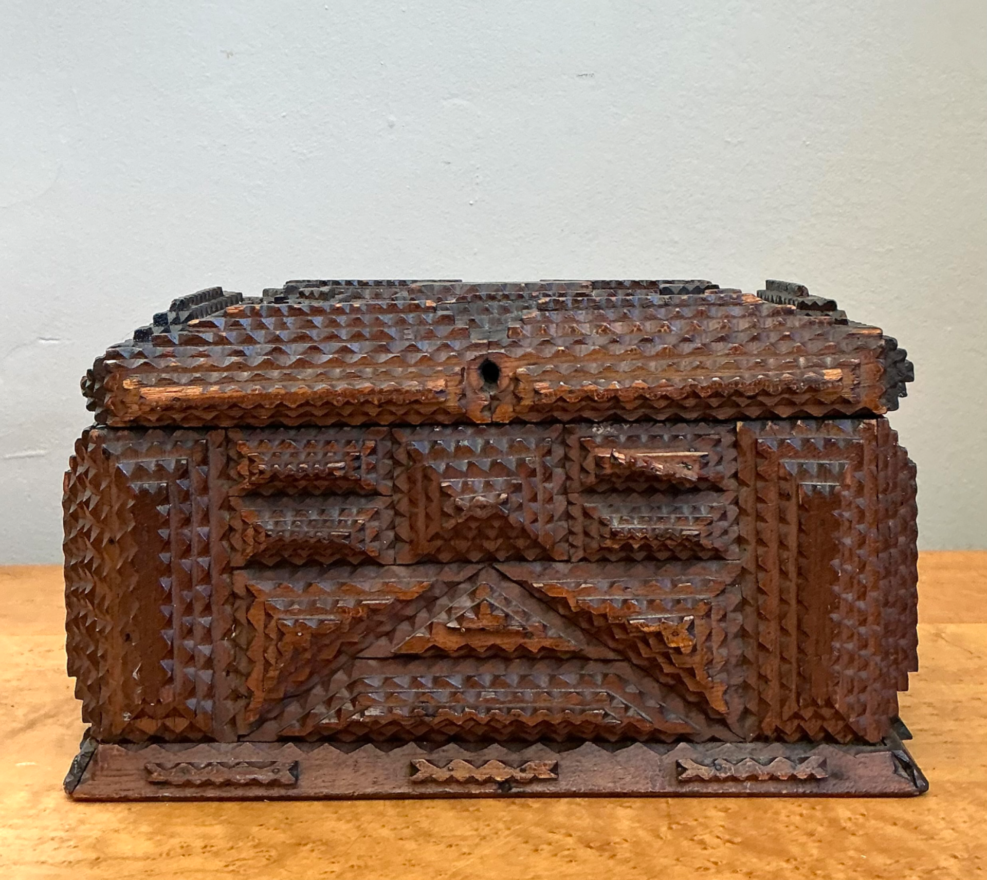 Vintage Tramp Art Wood  Box - Side view