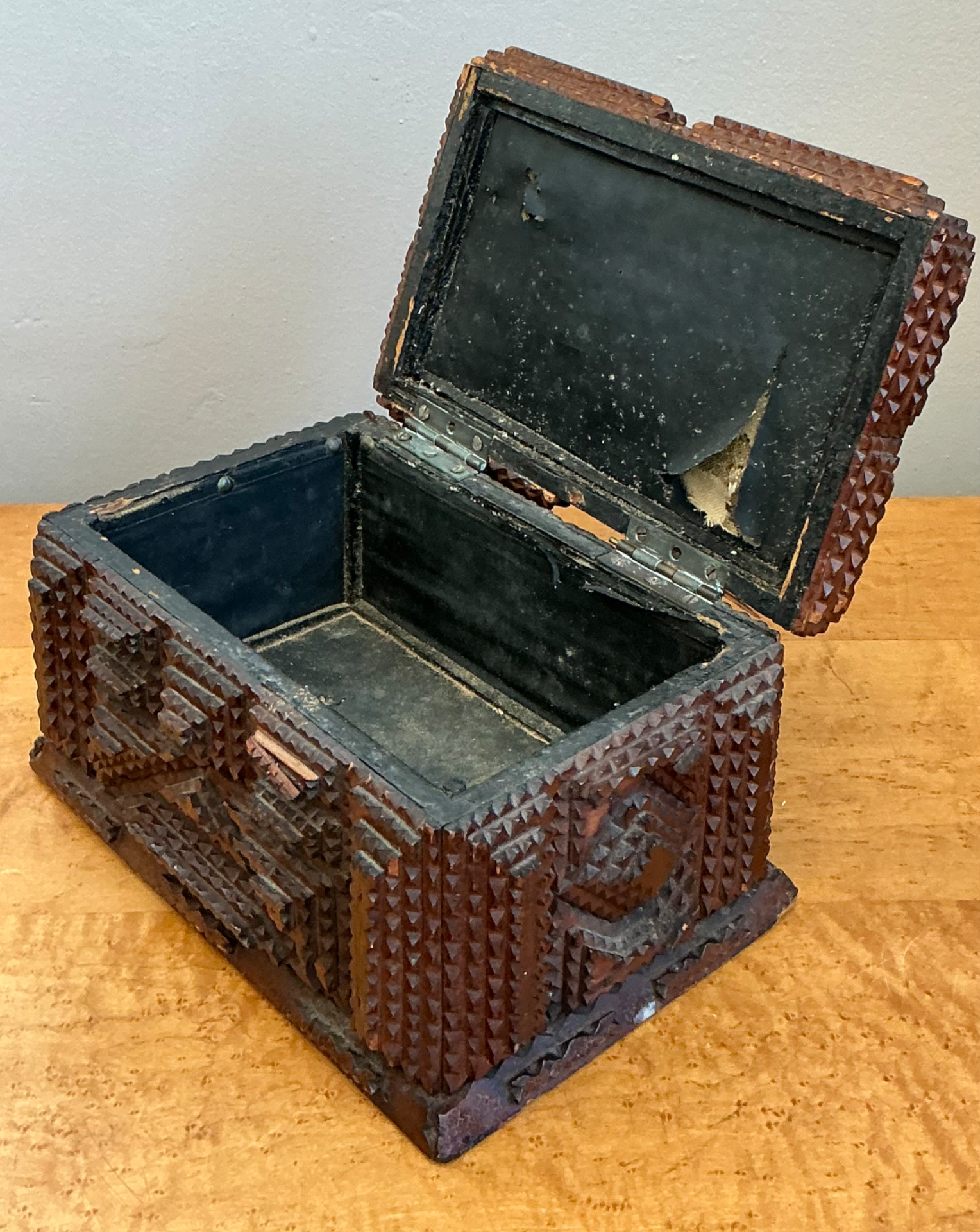 Vintage Tramp Art Wood  Box - Top view