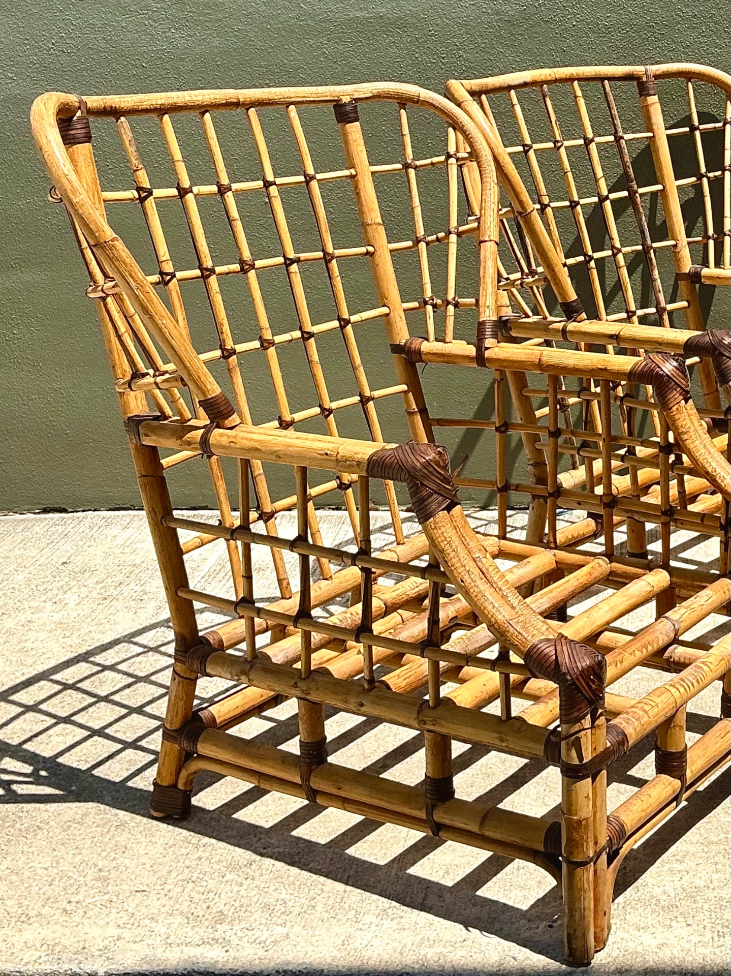 Vintage Grid Rattan High Back Chairs - Pair - Top view