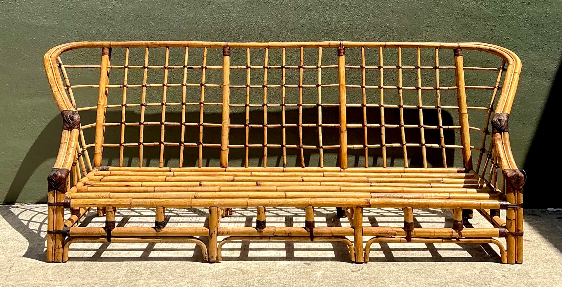 Vintage Woven Grid Rattan High Back Sofa - Detail view