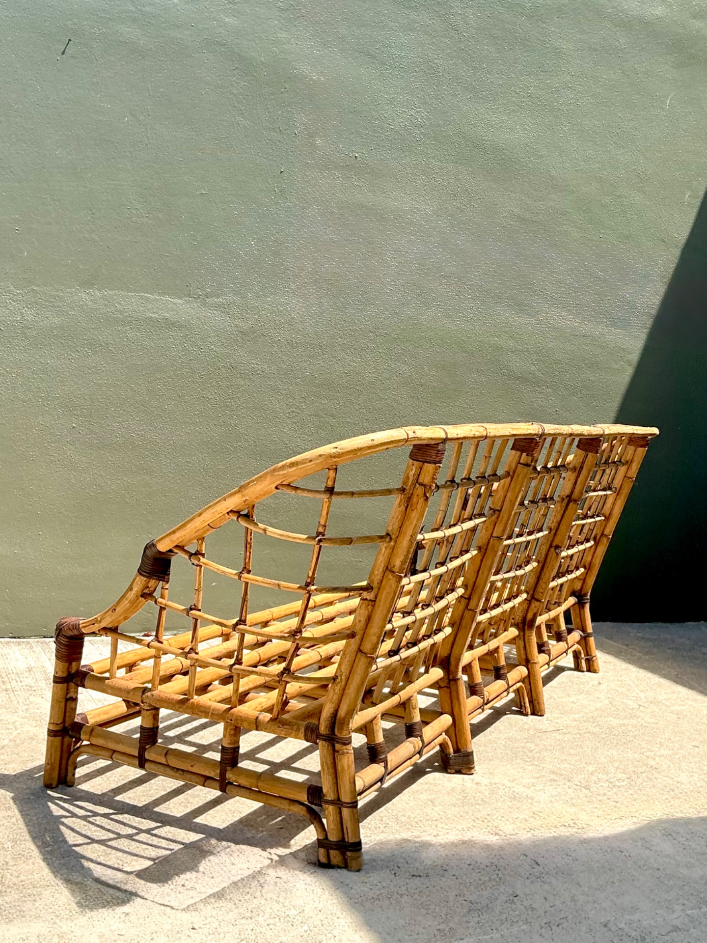 Vintage Woven Grid Rattan High Back Sofa - Top view