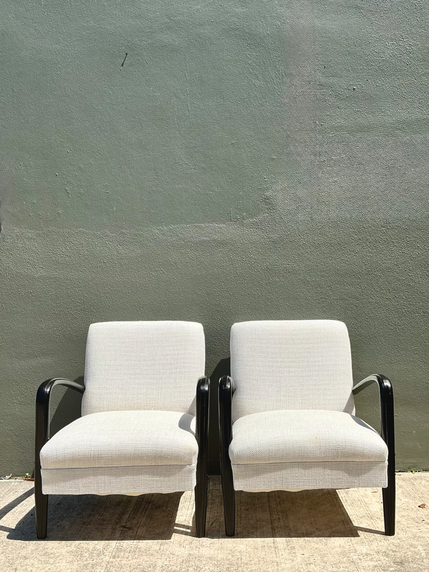 Vintage MCM Black Wood Lounge Chairs - Pair - Detail view